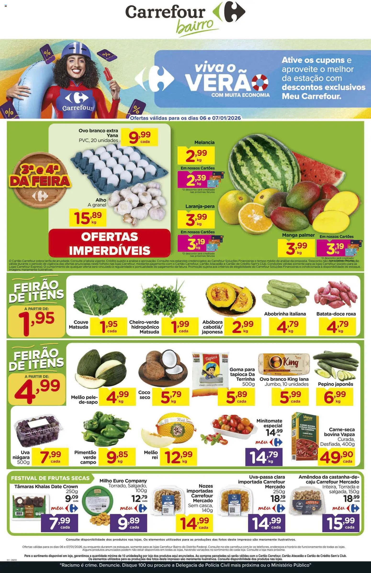 Pré-Visualização do folheto "Ofertas Feira" da loja Carrefour Bairro válido a partir de 06/01/2026 - Manga, Tapioca, Melancia, Abóbora, Carne, Abobrinha, Nozes, Frutas secas