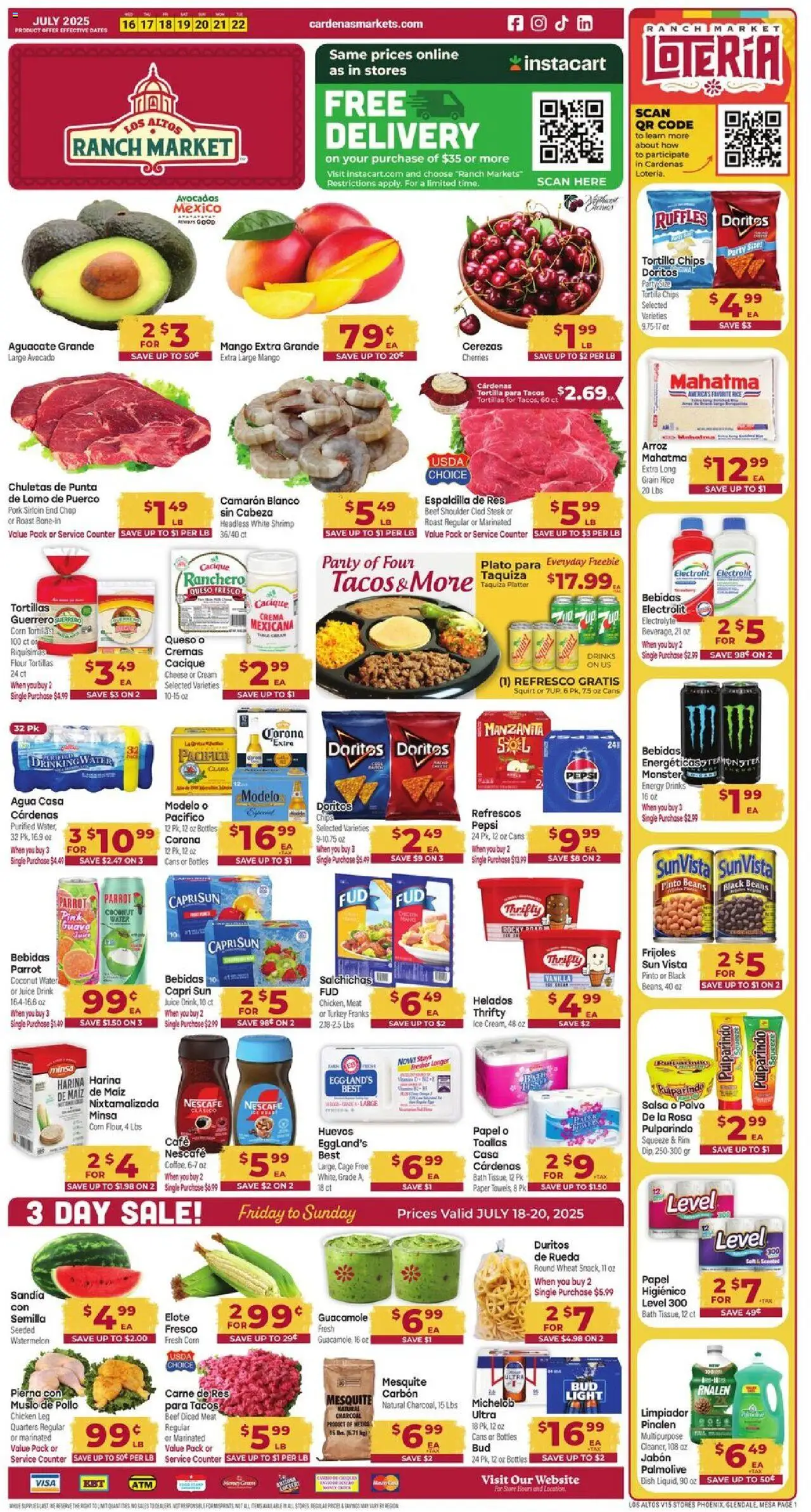 Cardenas Weekly Ad - AZ from 07/16/2025 - Flyer - Page number 1 - Corn, Charcoal, Turkey, Chicken, Juice, Pork, Flour, Pepsi