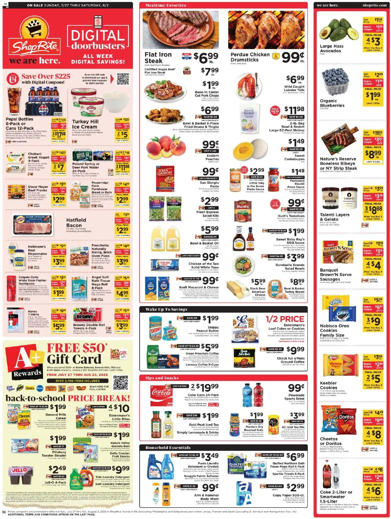 ShopRite Circular from 07/24/2025 >> Weekly Ad, flyer - Page number 1 - Cookies, Chocolate, Pasta, Sugar, Peanut butter, Hammer, Cream, Detergent