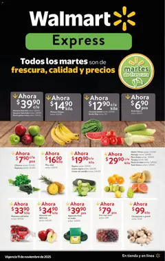 Vista previa las ofertas de la tienda Walmart Express - Folleto Carnes, frutas y verduras frescas desde el 11/11/2025 