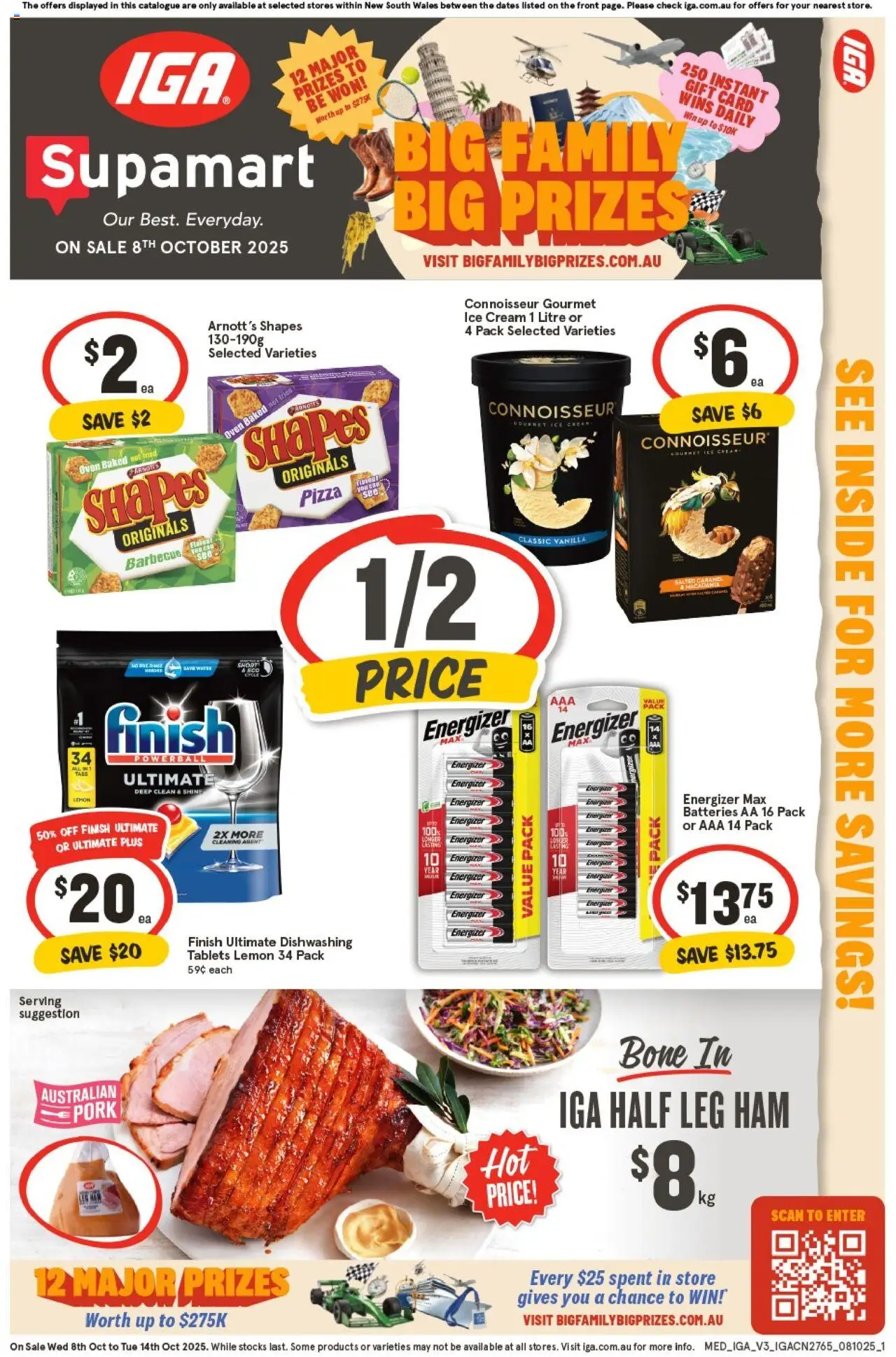 Preview of catalogue Supamart NSW from shop IGA valid 08/10/2025 - Ham, Pizza, Cream, Ice cream, Lemon, Ice, Oven, Vanilla