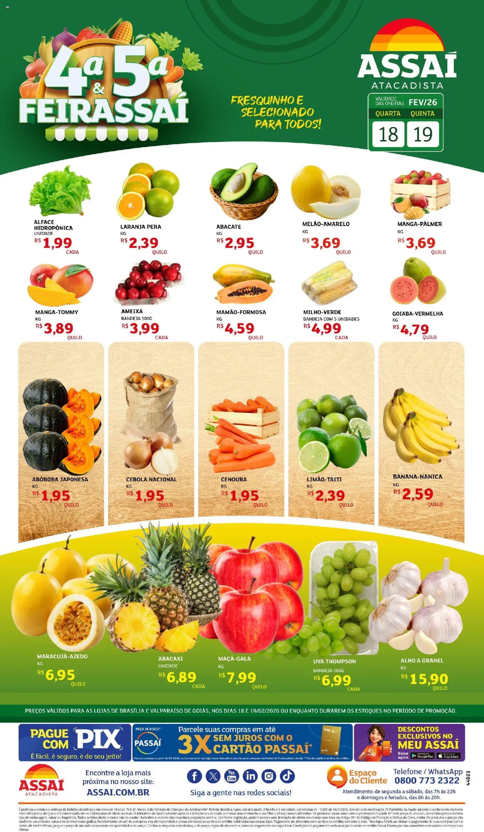 Pré-Visualização do folheto "Encarte - DF" da loja Assaí Atacadista válido a partir de 19/02/2026 - Telefone, Abacaxi, Bebida, Abóbora, Ameixa, Pera, Abacate, Bandeja