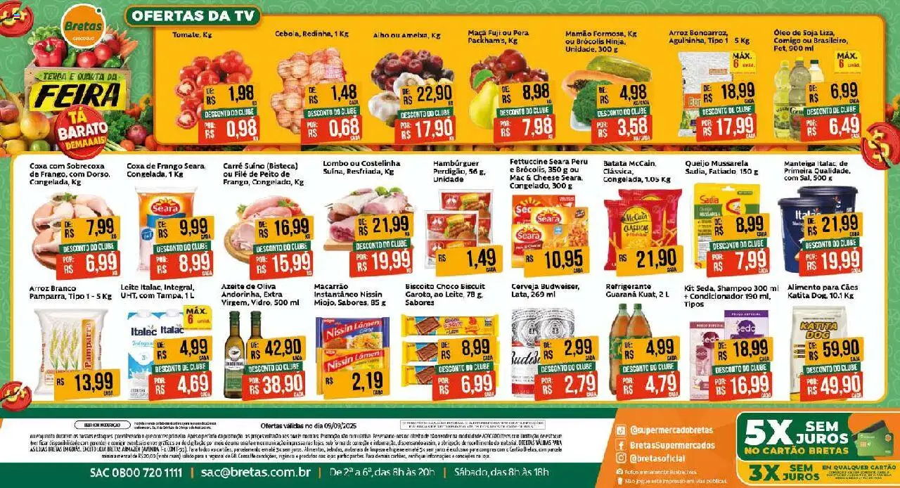 Bretas folheto "Ofertas do Dia" válido a partir de 09/09/2025 - número de página 1 - Shampoo, Cerveja, Peru, Macarrão, Óleo, Arroz, Batata, Soja