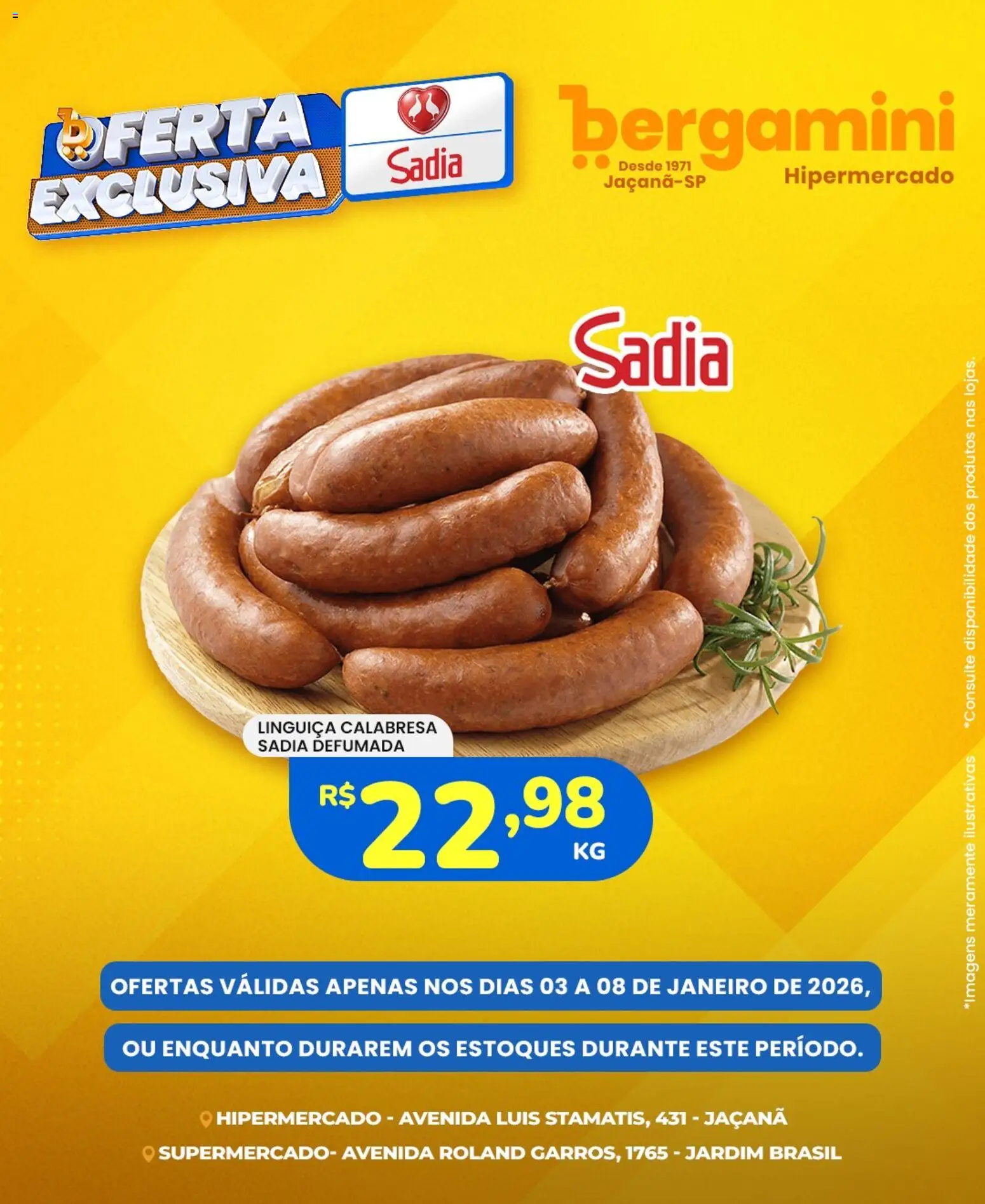 Pré-Visualização do folheto "Ofertas Sadia e Perdigão" da loja Supermercado Bergamini válido a partir de 03/01/2026