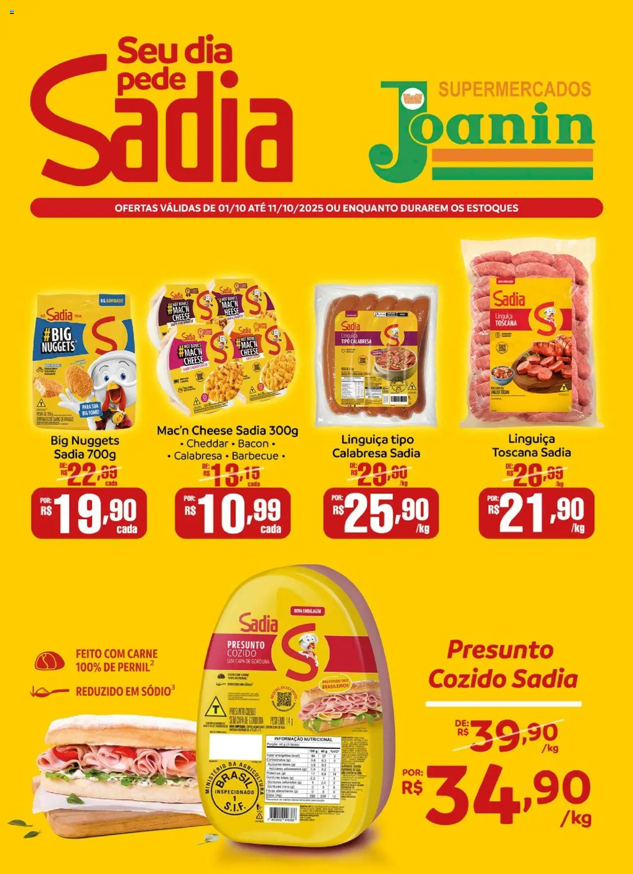 Supermercados Joanin folheto "Ofertas BRF" válido a partir de 01/10/2025 - número de página 1 - Carne, Frango, Linguiça, Presunto, Carne de frango
