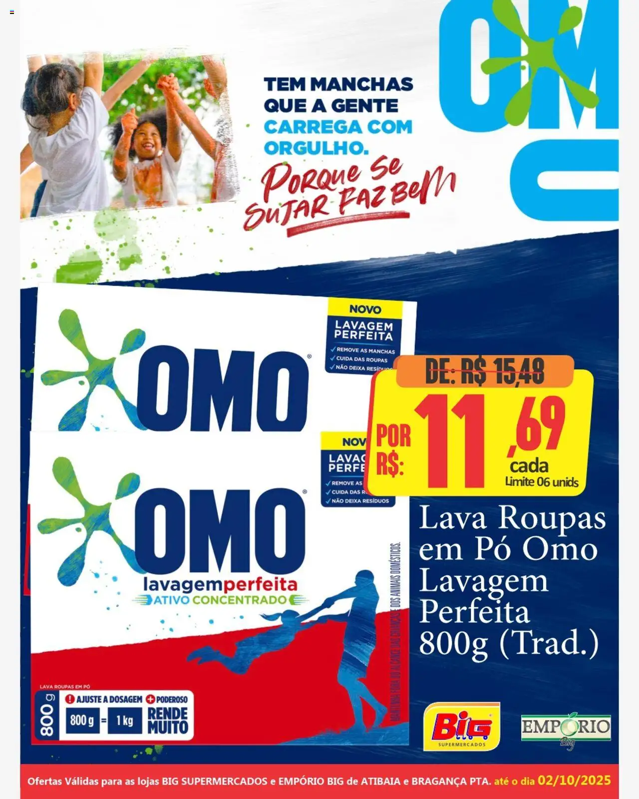 Big Supermercados folheto "Ofertas Lava Roupas OMO" válido a partir de 25/09/2025 - número de página 1 - Roupas, Pó