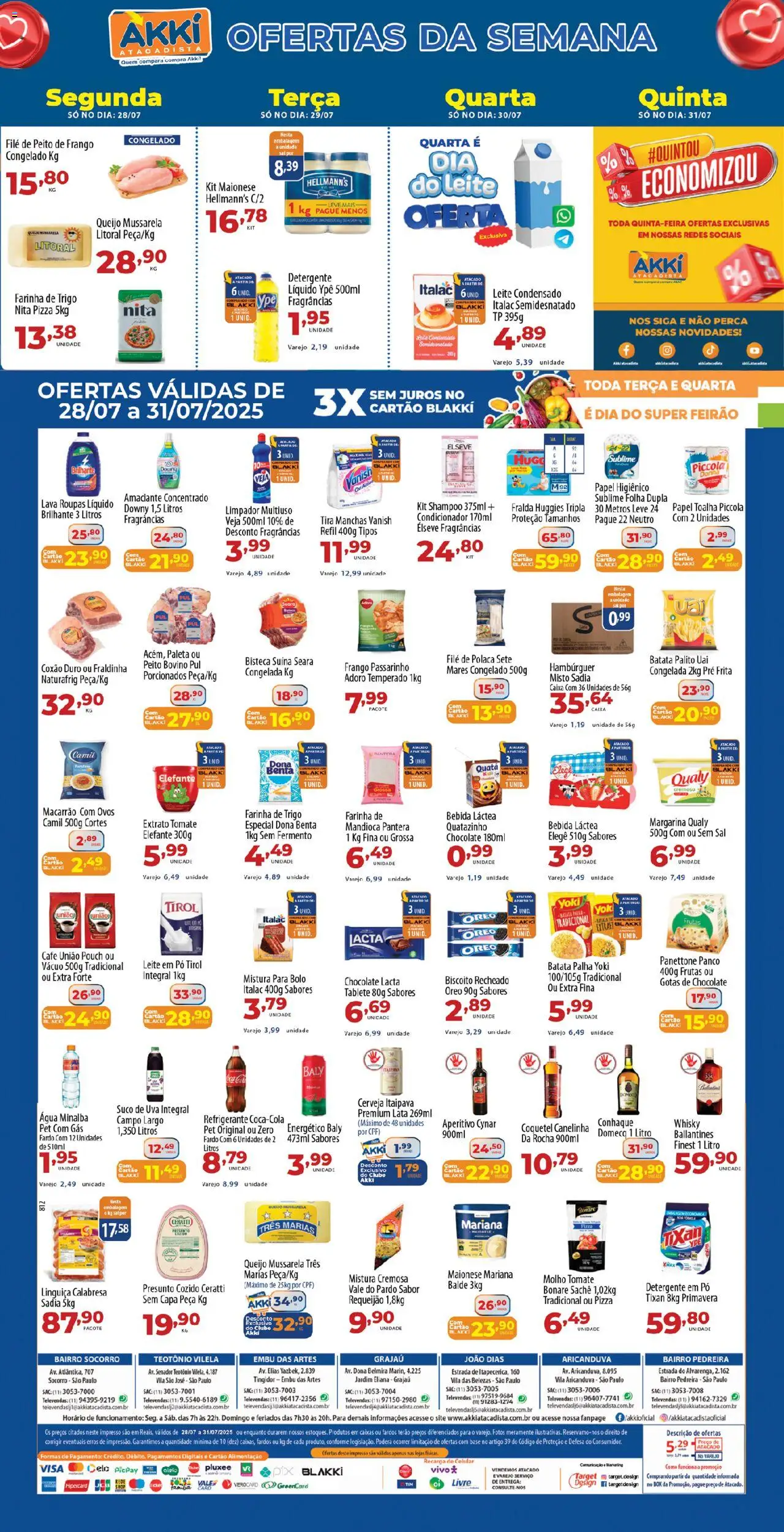 Akki Atacadista folheto "Ofertas da semana" válido a partir de 28/07/2025 - número de página 1 - Frutas, Tomate, Celular, Pó, Limpador multiuso, Linguiça, Café, Leite condensado