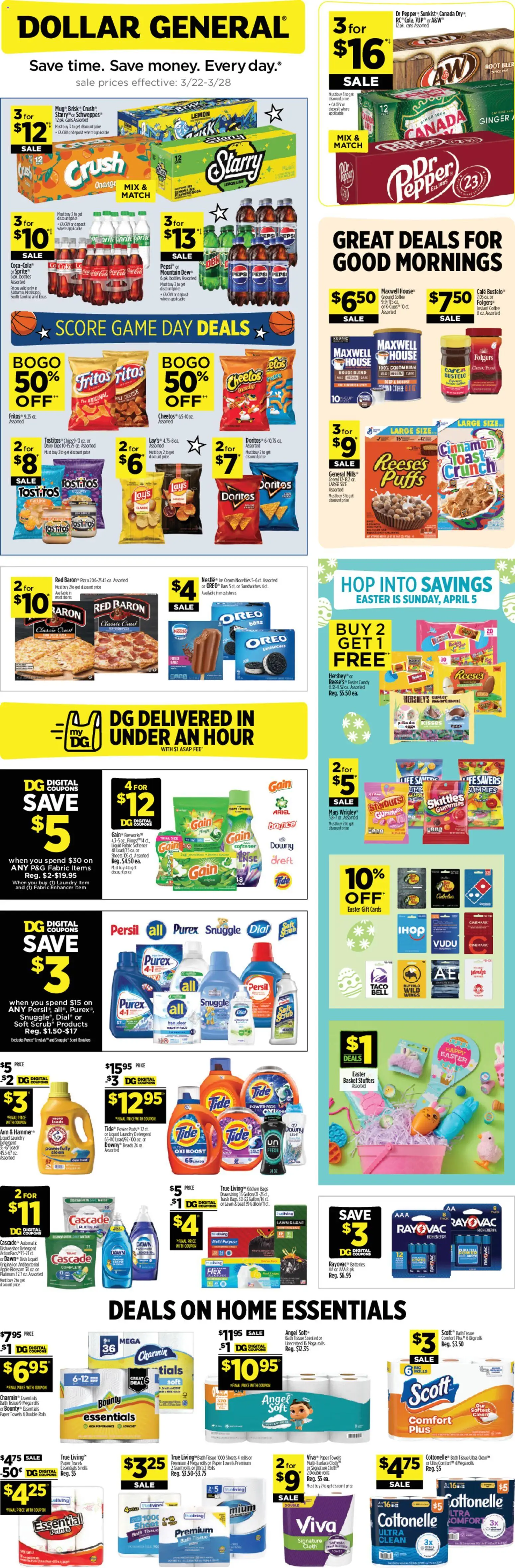 Ad Preview of Dollar General Dollar General Weekly Ad - TX from 03/22/2026 - Coffee, Candy, Lemon, Pepsi, Sprite, Bath, Instant coffee, Ground coffee