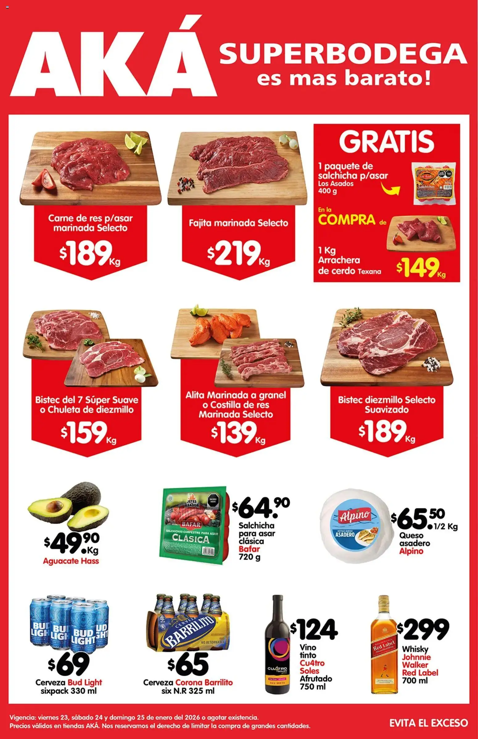Vista previa las ofertas de la tienda Arteli - Folleto Carnita Asada Superbodegas desde el 23/01/2026 - Whisky, Cerveza, Aguacate, Carne, Asador, Salchicha, Res, Chuleta