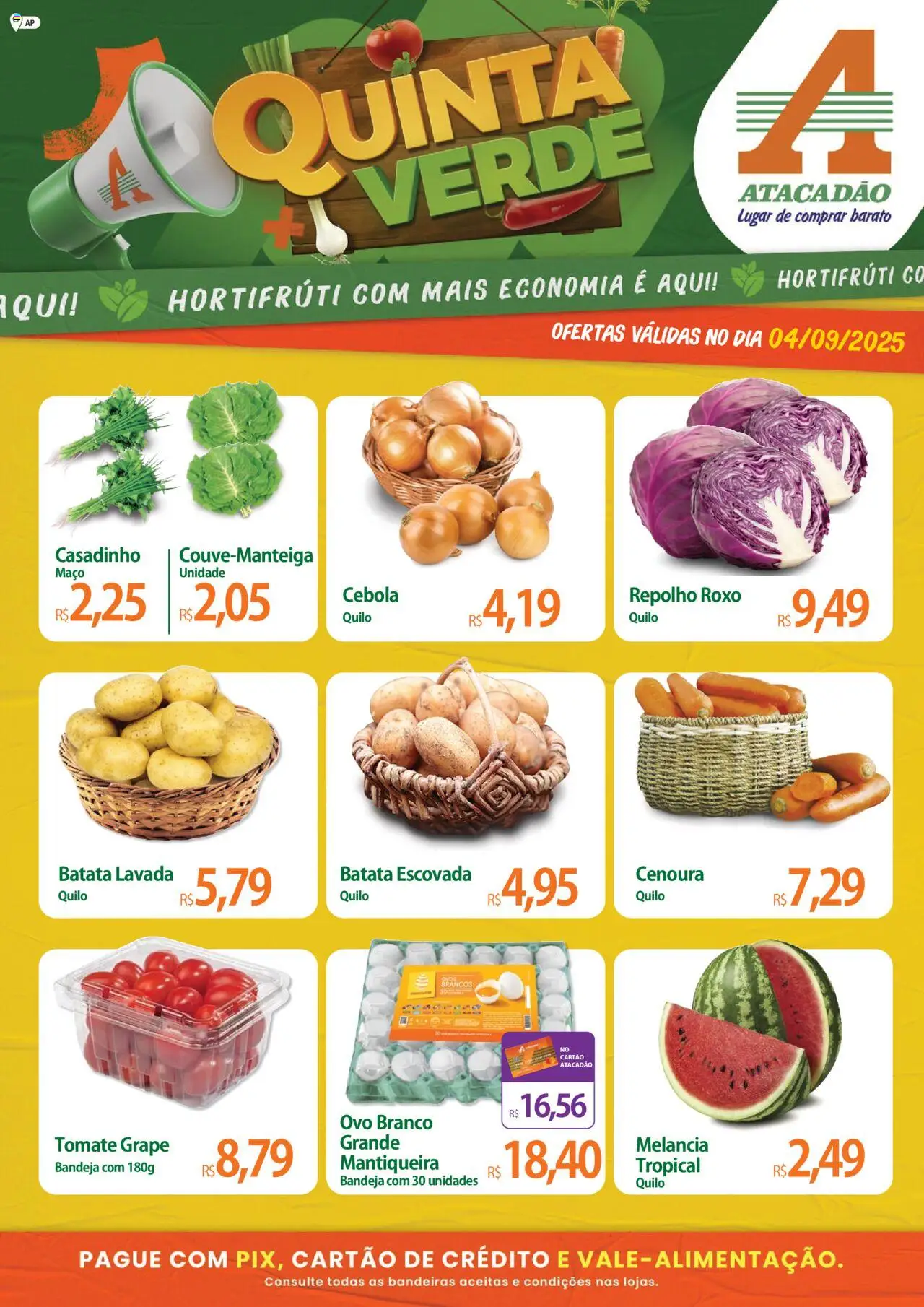 Atacadão folheto "Ofertas - AP" válido a partir de 04/09/2025 - número de página 1 - Melancia, Ovos, Batata, Tomate, Cenoura, Cebola, Repolho, Bandeja