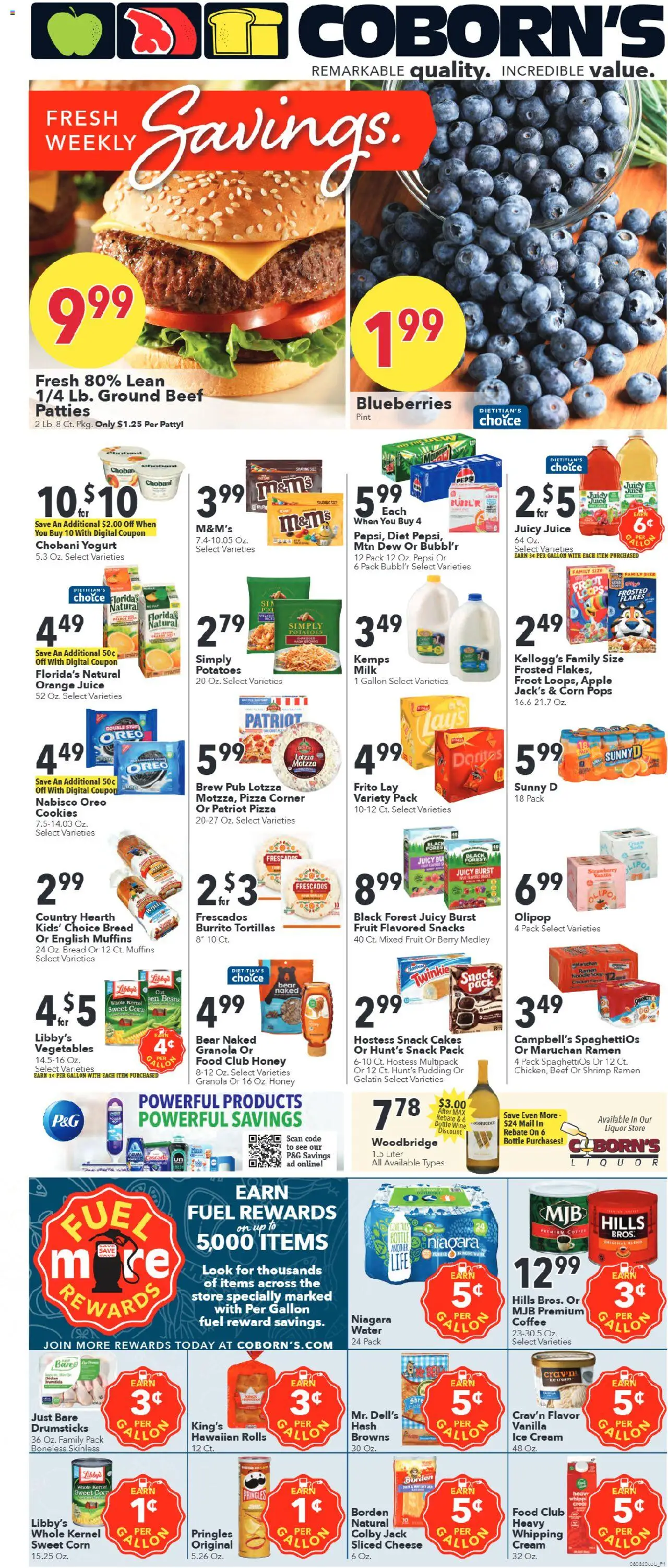 Coborn's Weekly Ad from 08/03/2025 - Flyer - Page number 1 - Snacks, Wine, Bread, Pepsi, Beef, Tortillas, Cream, Pudding