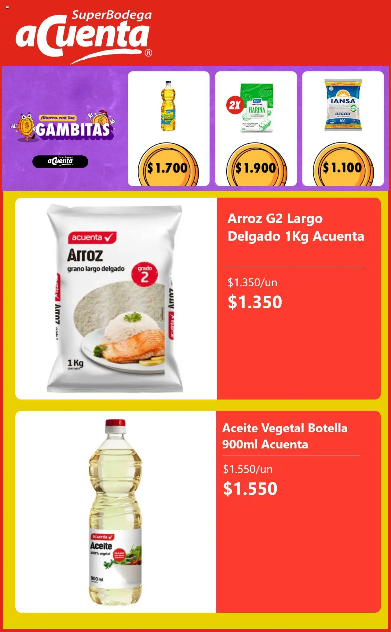 Super Bodega aCuenta Ofertas > válido desde 20.05.2025 > número de página 2 - Aceite vegetal, Botella, Harina, Arroz, Azucar, Aceite