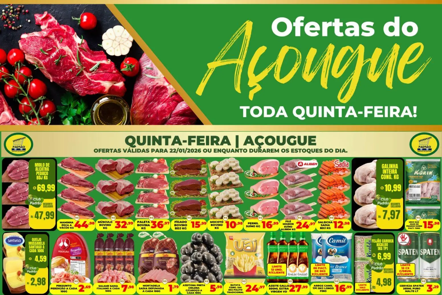 Pré-Visualização do folheto "Ofertas do Açougue" da loja Supermercado Padrão válido a partir de 22/01/2026