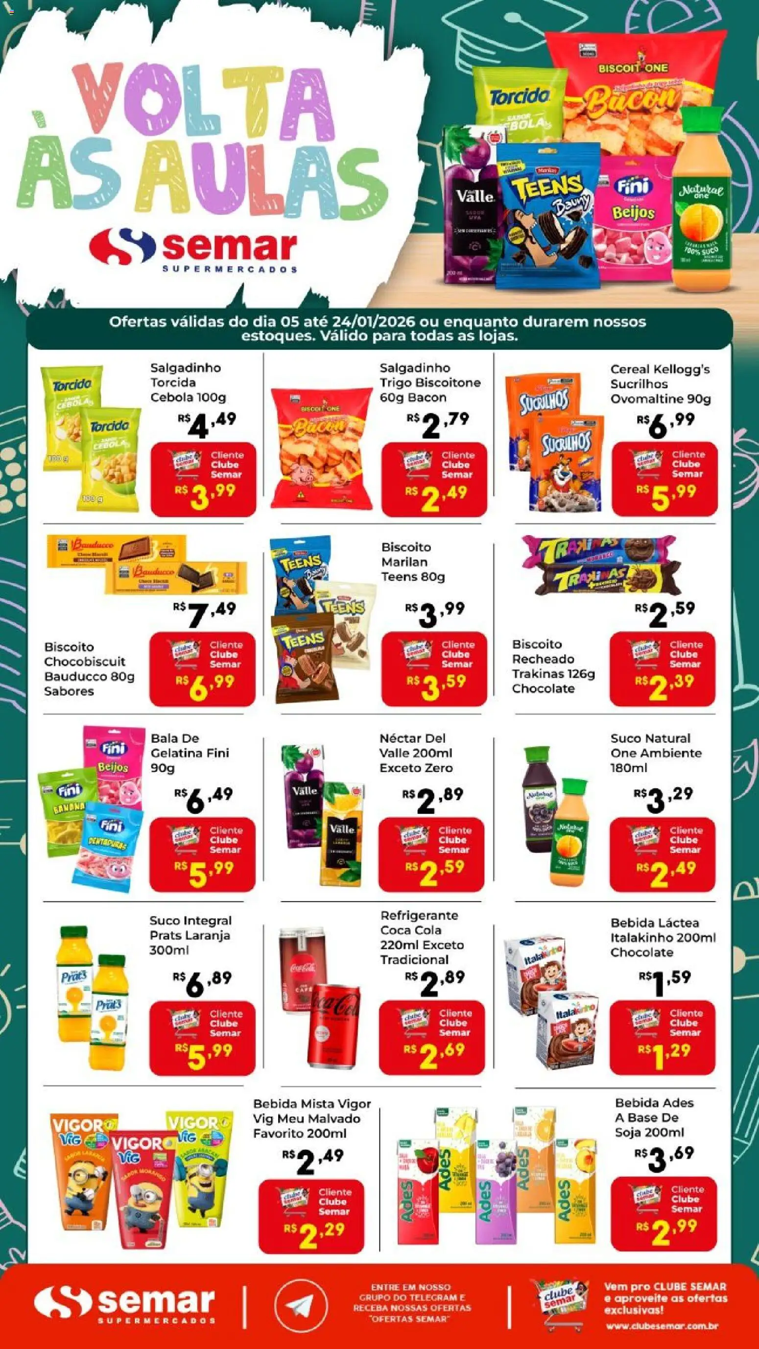 Pré-Visualização do folheto "Ofertas Voltas às Aulas" da loja Semar Supermercado válido a partir de 05/01/2026