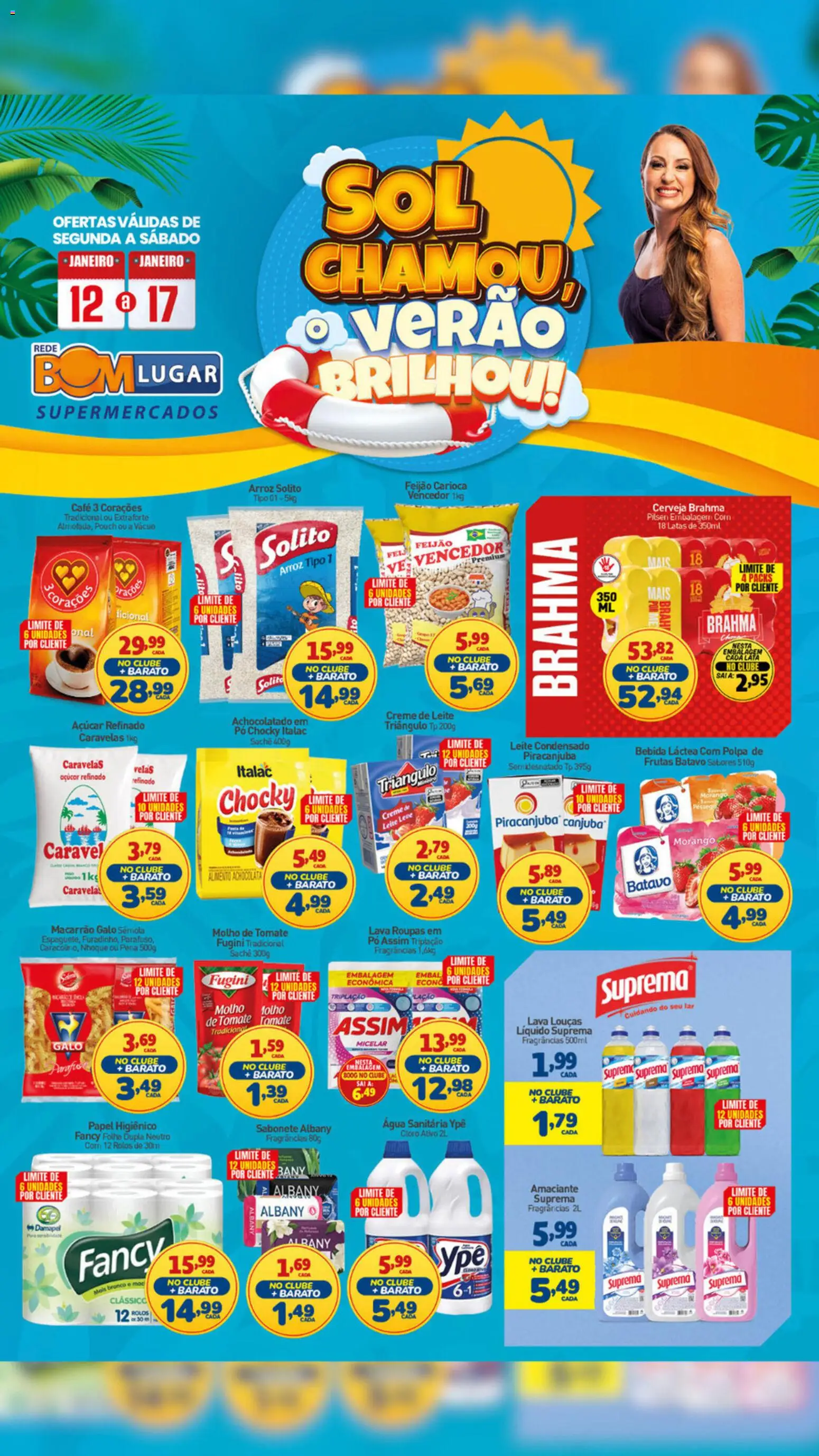 Pré-Visualização do folheto "Ofertas da semana" da loja Rede Bom Lugar válido a partir de 12/01/2026 - Leite condensado, Arroz, Feijão, Sabonete, Tomate, Creme de leite, Creme, Achocolatado