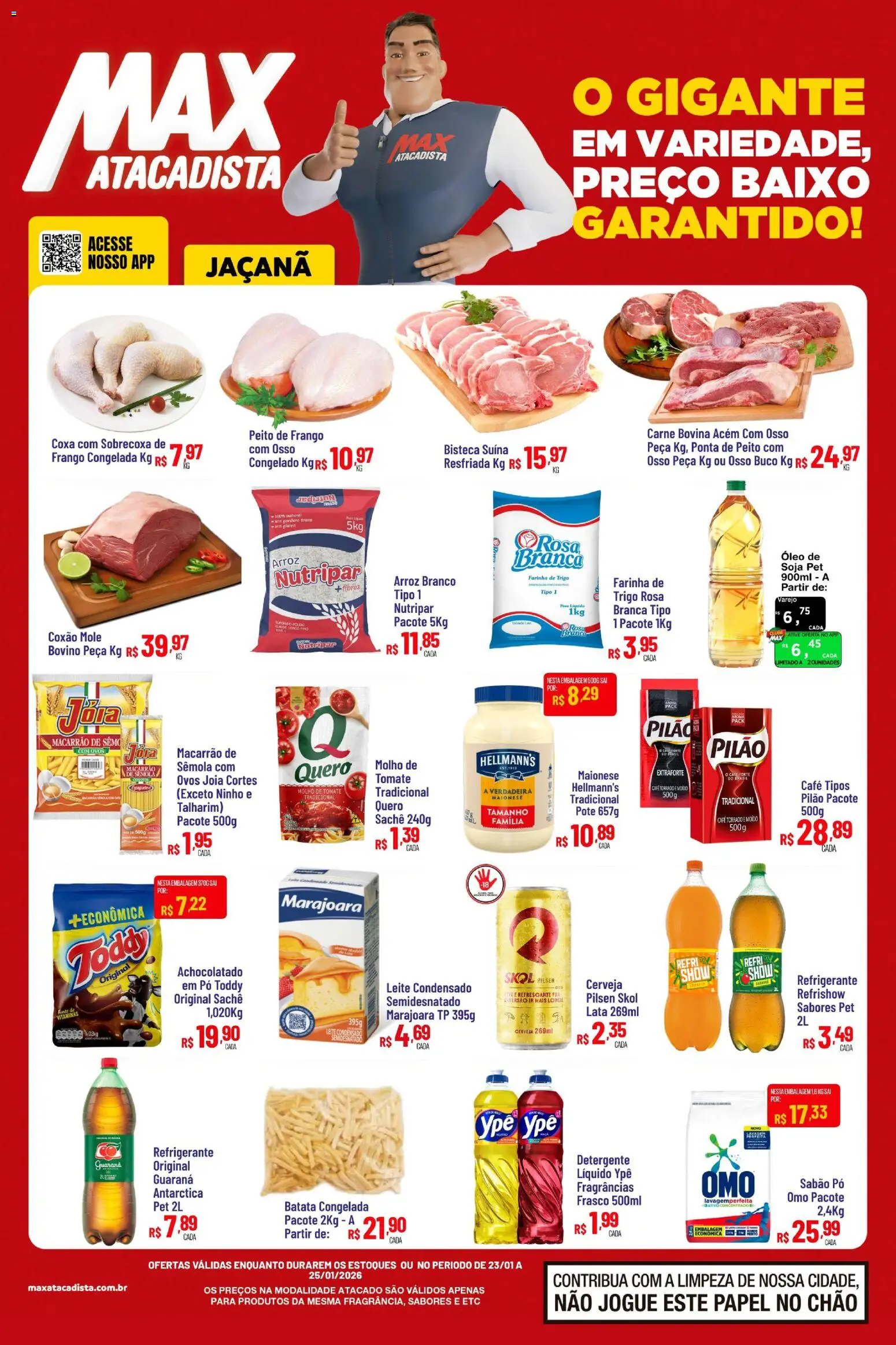 Pré-Visualização do folheto "Ofertas Fim de Semana" da loja Max Atacadista válido a partir de 23/01/2026 - Arroz, Batata, Soja, Tomate, Refrigerante, Farinha de trigo, Farinha, Carne bovina