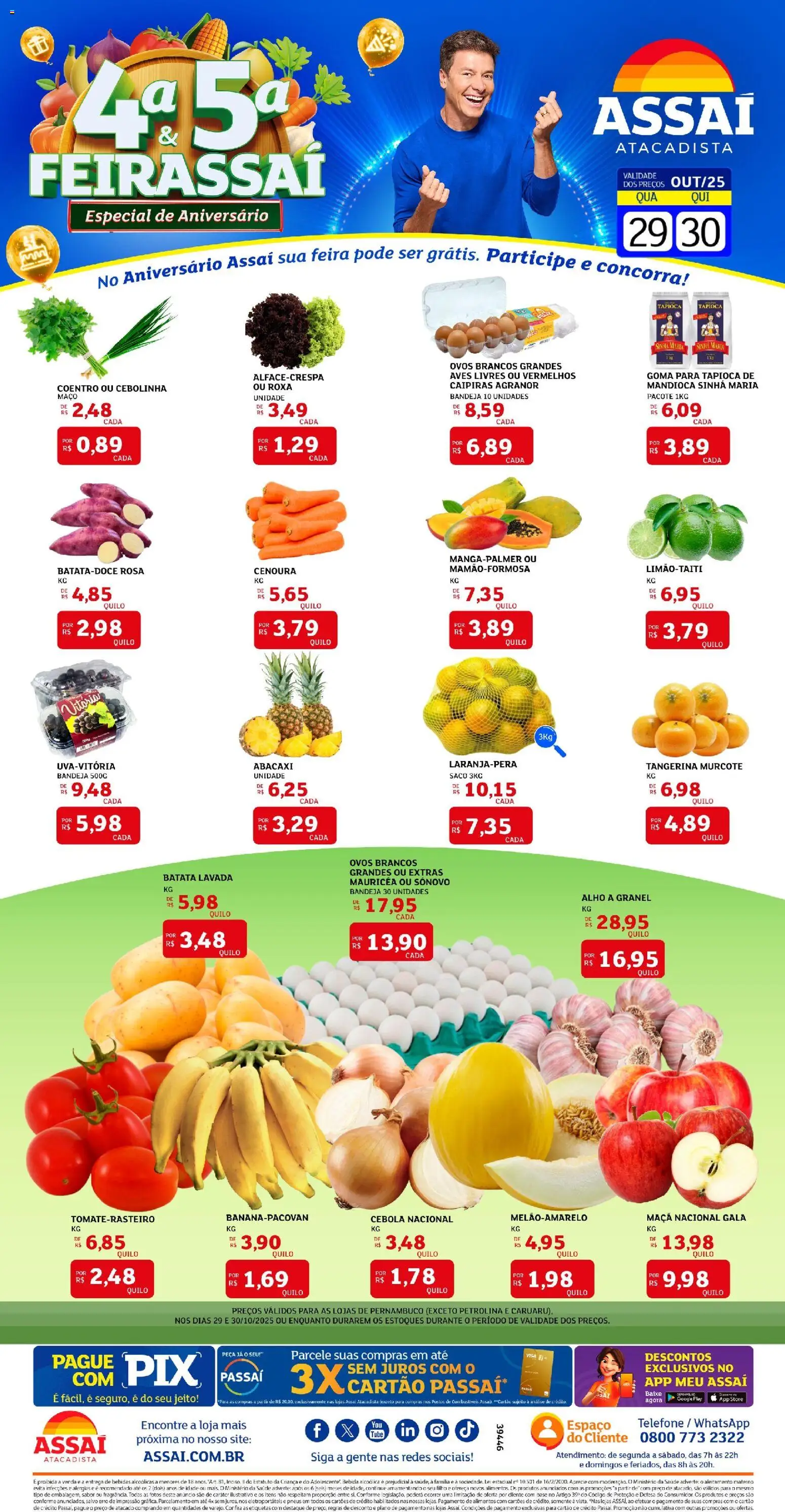 Pré-Visualização do folheto "Encarte - PE" da loja Assaí Atacadista válido a partir de 29/10/2025 - Telefone, Tapioca, Ovos, Pneus, Base, Bebida, Batata, Cebola