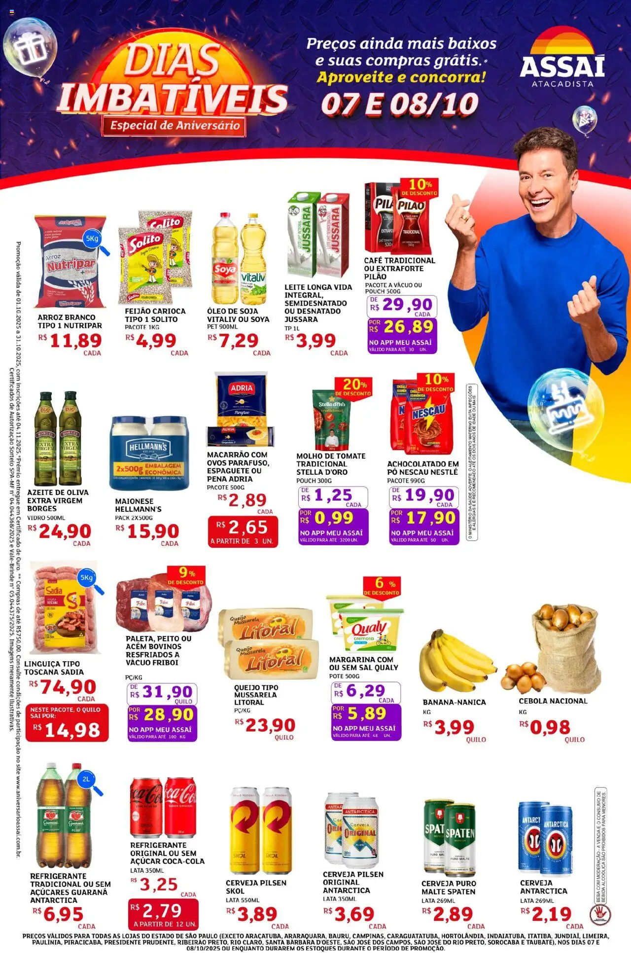 Pré-Visualização do folheto "Encarte - SP" da loja Assaí Atacadista válido a partir de 07/10/2025 - Café, Sal, Óleo, Arroz, Feijão, Azeite de oliva, Guaraná, Leite longa vida