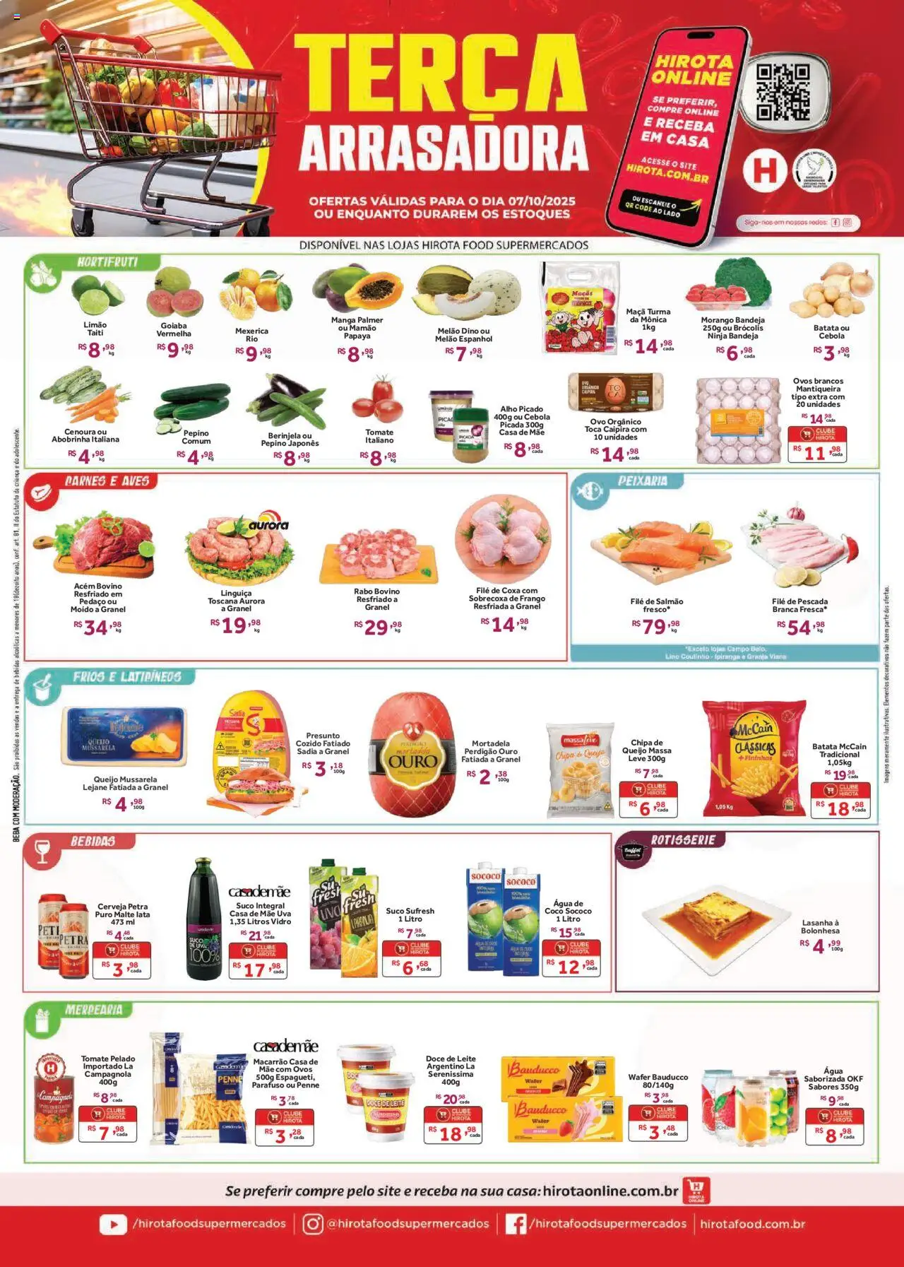 Hirota Food folheto "Ofertas Terça Arrasadora" válido a partir de 07/10/2025 - número de página 1 - Maçãs, Queijo, Batata, Aves, Berinjela, Bandeja, Alho, Sobrecoxa de frango