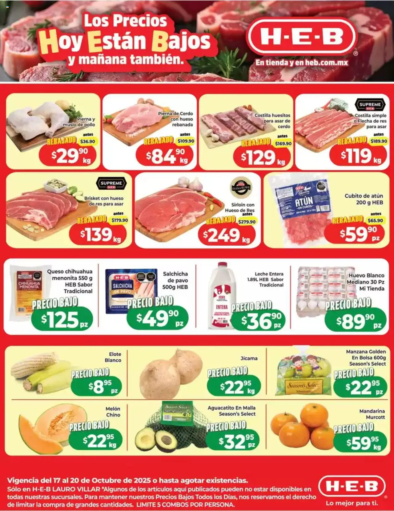Vista previa las ofertas de la tienda H-E-B - Folleto desde el 17/10/2025 - Pollo, Bolsa, Pavo, Atún, Cerdo, Salchicha, Pierna de cerdo, Malla