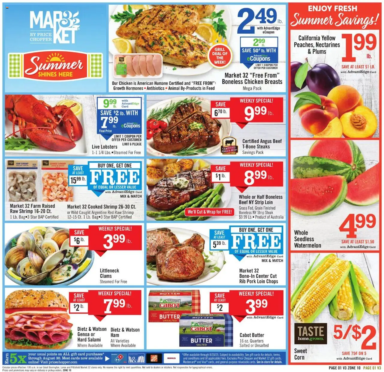Price Chopper Weekly Ad from 08/24/2025 - Flyer - Page number 1 - Steak, Shrimp, Plums, Beef, Pork, Chicken breasts, Pork loin, Chicken