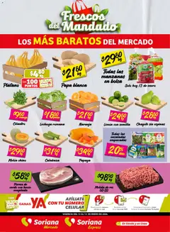 Vista previa las ofertas de la tienda Soriana - Frescos del Mandado Mercado: Ags, Nay, Jal, Qro, Col, Mich, Gto, Hgo, Tlax, Mor, Pue, Gro, Oax, Edo. de Mex, CDMX, Zac y SLP (1) desde el 13/01/2026 