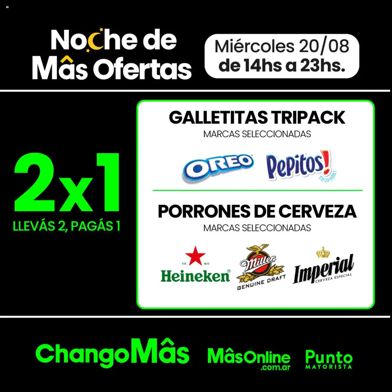 Punto Mayorista Noche de Ofertas del 20/08/2025 Online - Cerveza, Galletitas, Oreo