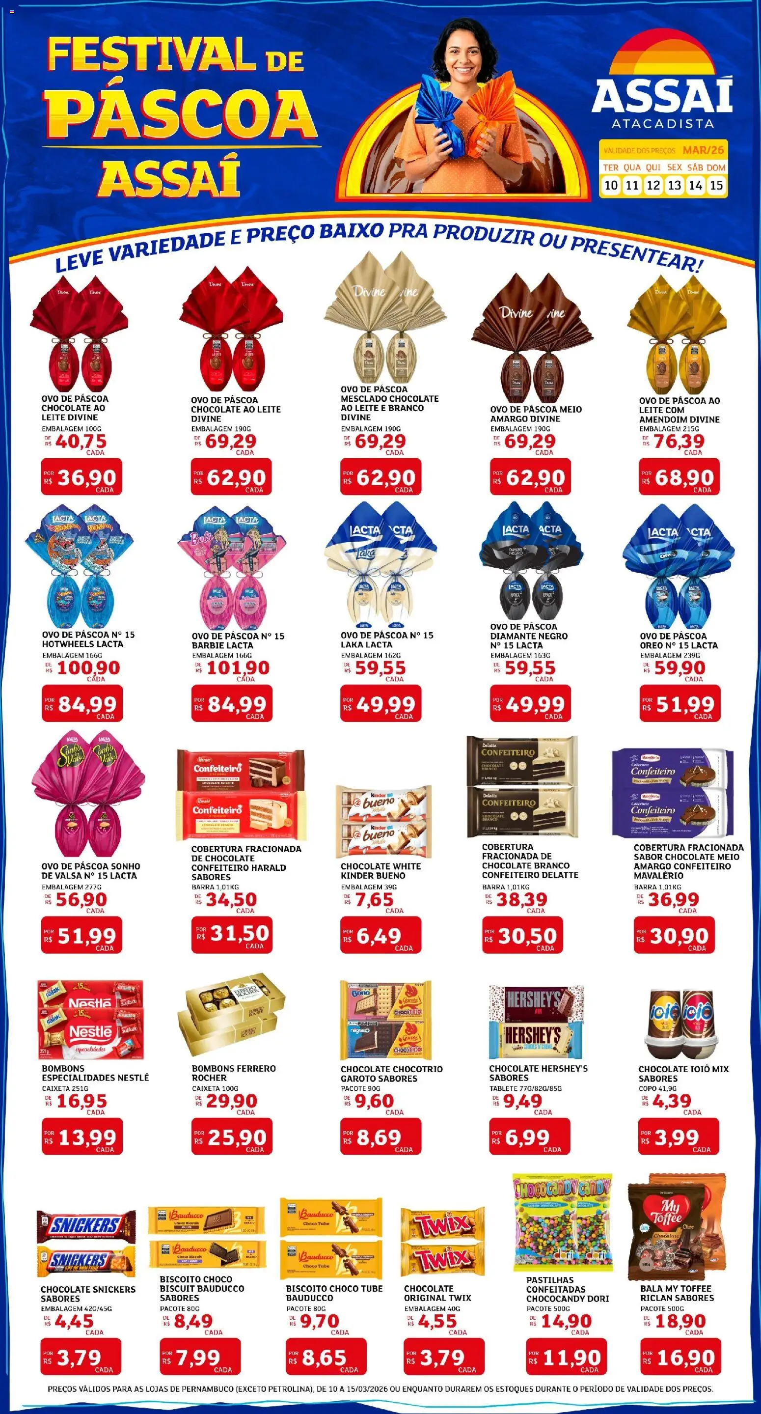 Pré-Visualização do folheto "Assaí Atacadista ofertas - PE" da loja Assaí Atacadista válido a partir de 10/03/2026 - Ovo de páscoa, Chocolate, Sonho, Leite, Creme, Baixo, Chocolate branco, Especialidades