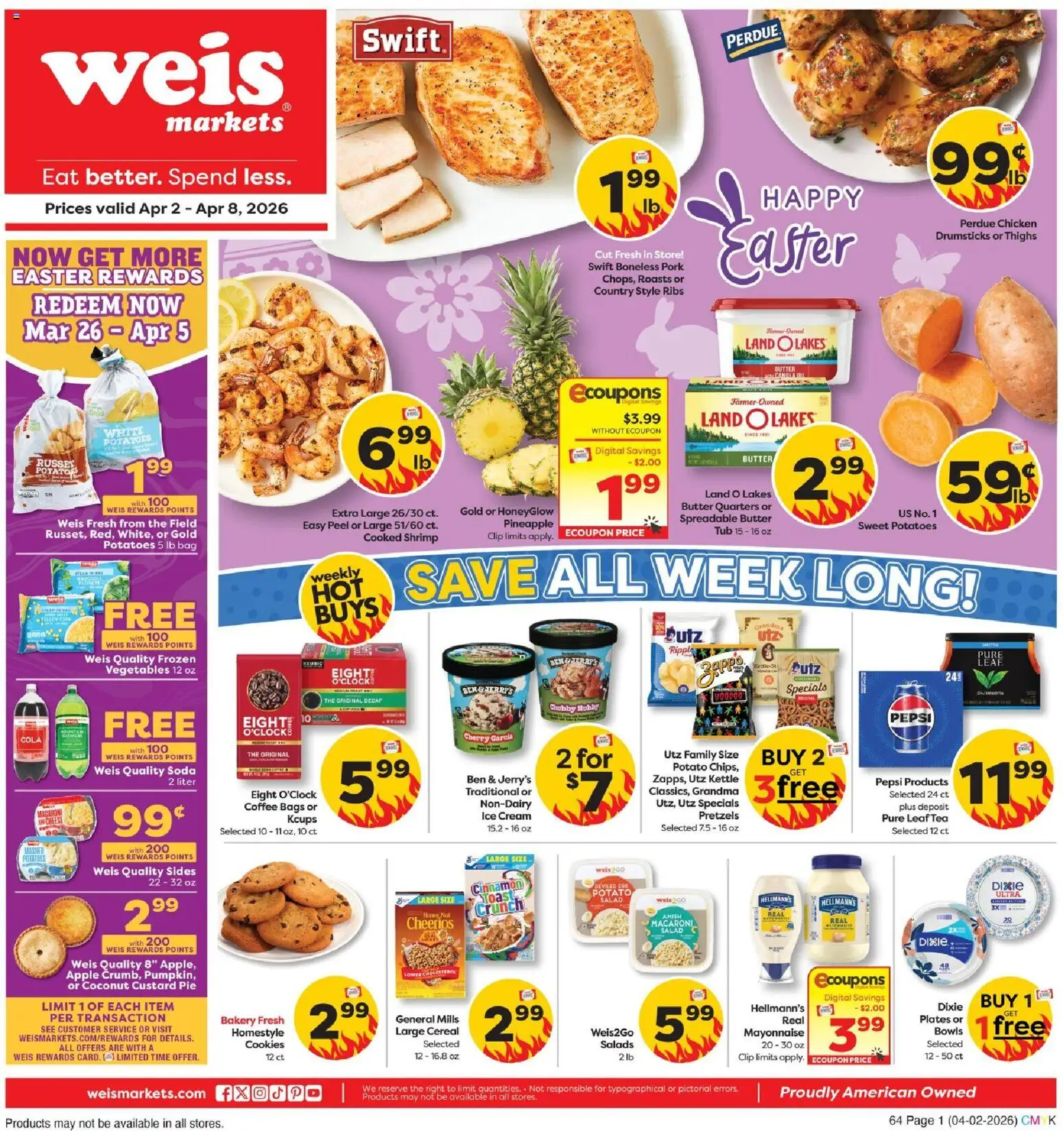 Ad Preview of Weis Weis Weekly Circular - NY from 04/02/2026 - Bakery, Ice, Tea, Shrimp, Coconut, Bag, Drumsticks, Chicken drumsticks