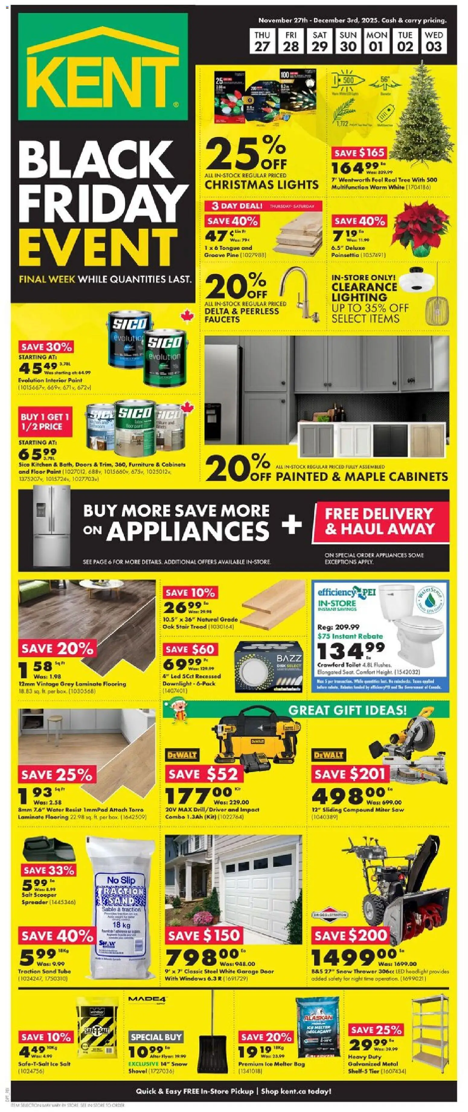 Preview of leaflet Weekly Flyer - PE from shop Kent is valid from Nov 27, 2025 - Water, Ice, Box, Bag, Door, Christmas lights, Salt, Disk