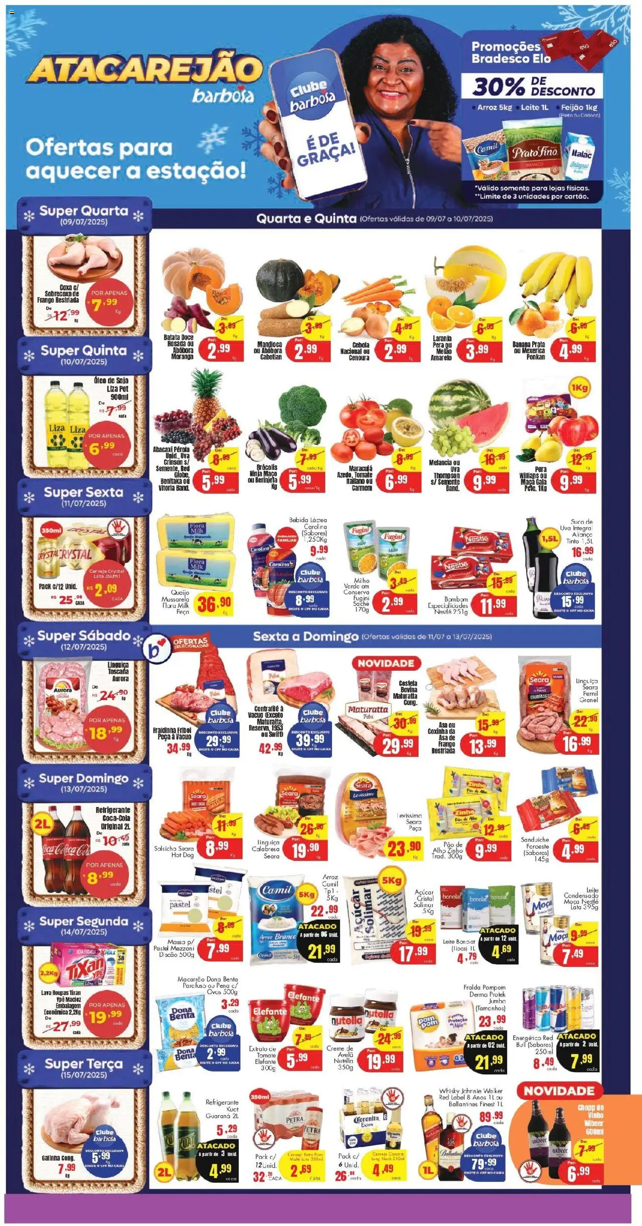 Barbosa Supermercados folheto "Ofertas Atacarejão" válido a partir de 09/07/2025 - número de página 1 - Cebola, Uva, Linguiça, Suco, Abacaxi, Soda, Refrigerante, Doce