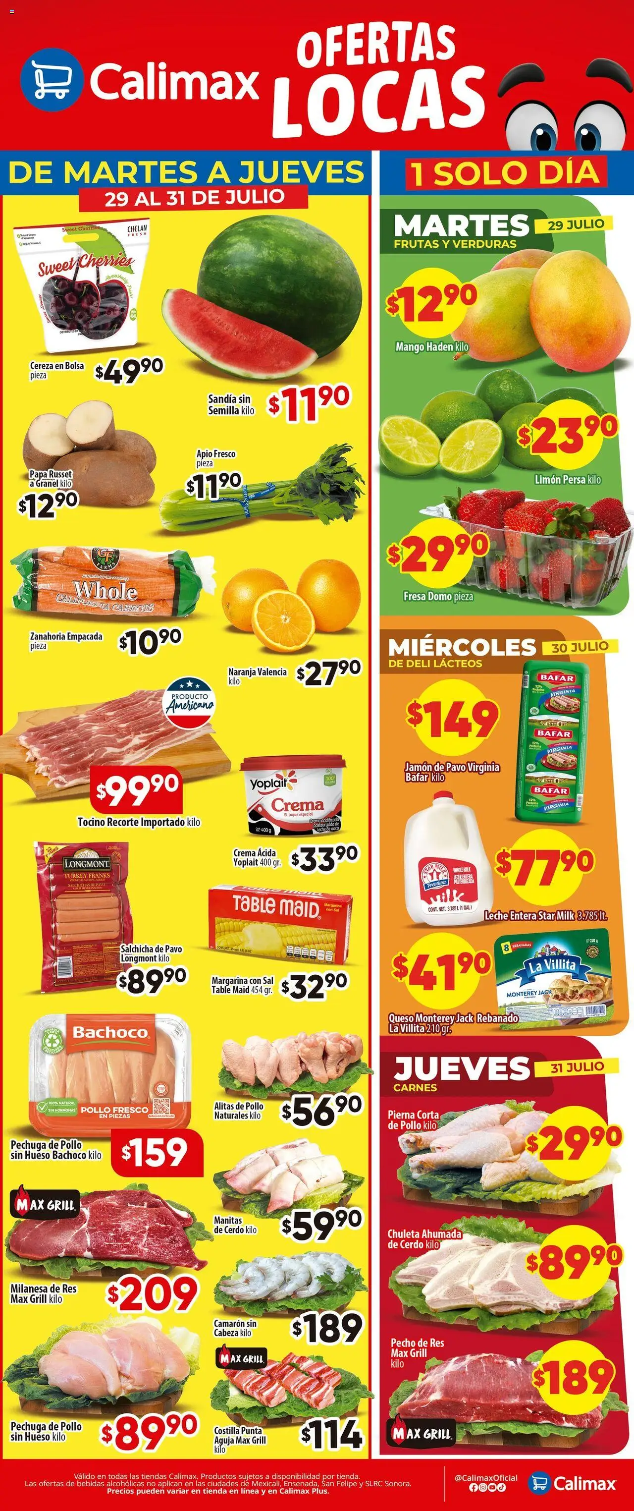 Folleto Martes a Jueves Calimax y sus promociones válidas desde el 29/07/2025 - Número de página 1