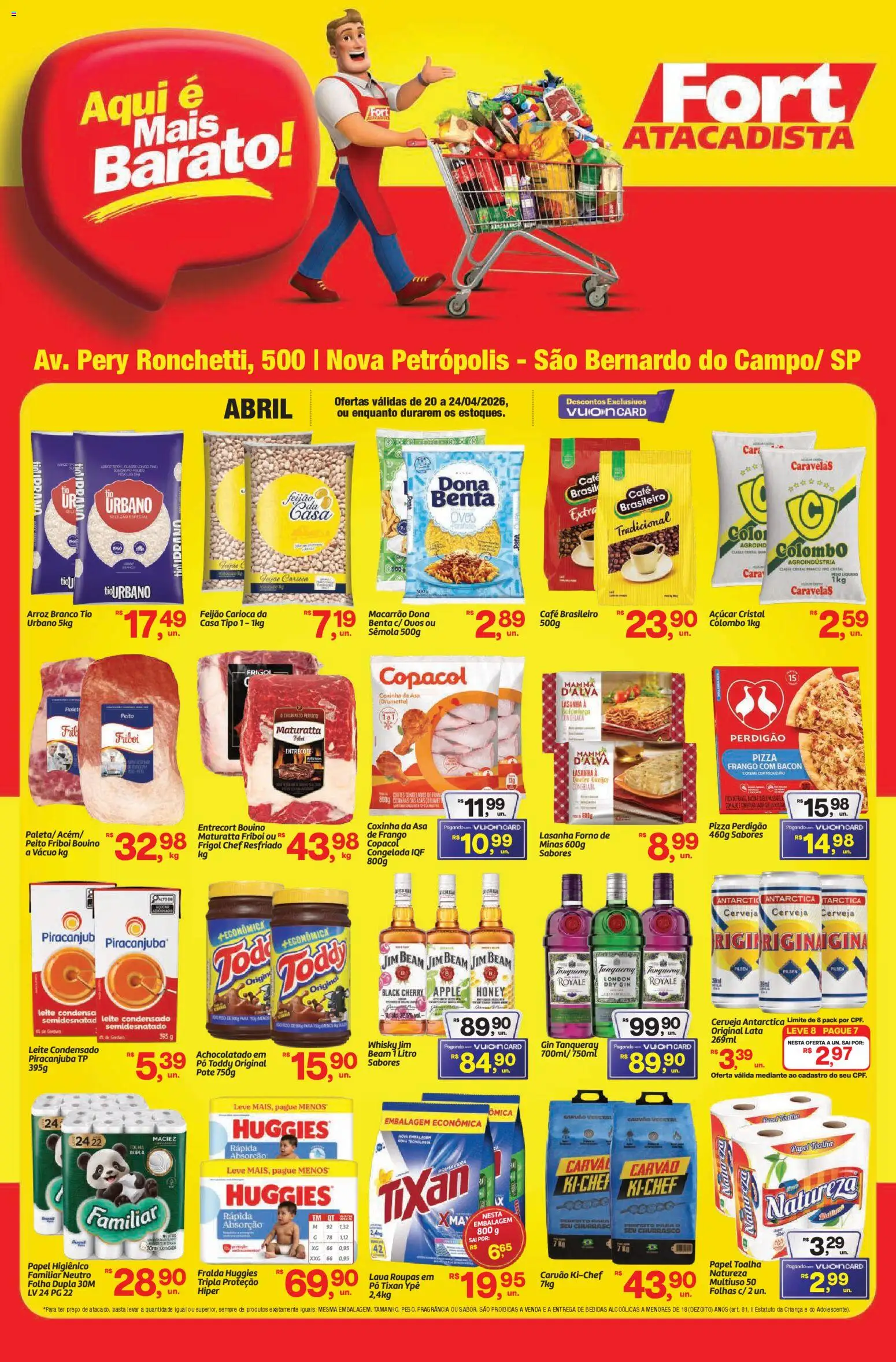 Pré-Visualização do folheto "Fort Atacadista - Ofertas da semana" da loja Fort Atacadista válido a partir de 20/04/2026 - Pizza, Gin, Roupas, Bebidas, Frango, Açúcar, Fragrância, Achocolatado