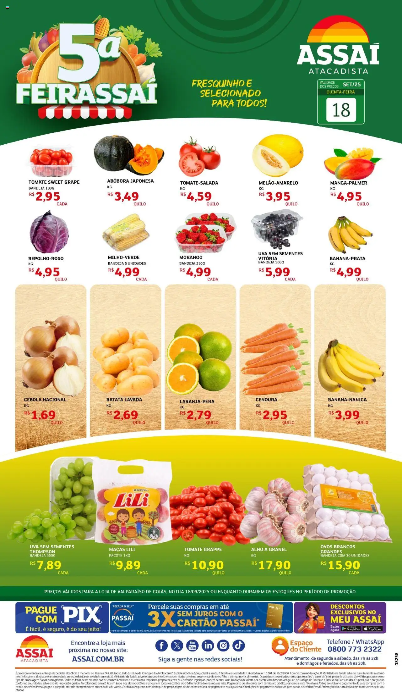 Assaí Atacadista folheto "Encarte - GO" válido a partir de 18/09/2025 - número de página 1 - Telefone, Bebidas, Maçãs, Pneus, Abóbora, Alimentos, Cebola, Alho
