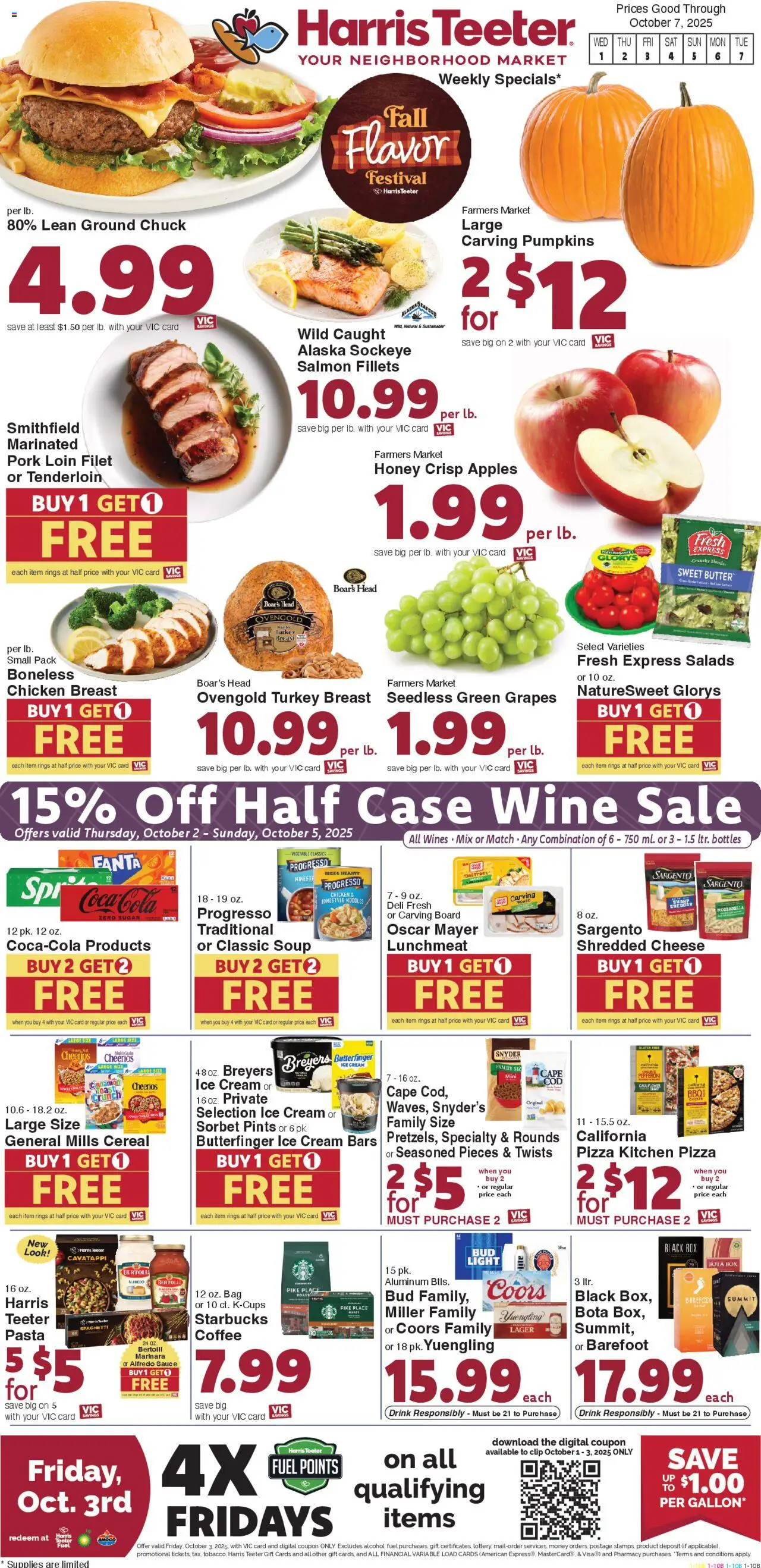Harris Teeter Weekly Ad - NC from 10/01/2025 - Flyer - Page number 1 - Apples, Wine, Honey, Cream, Mozzarella, Case, Filet, Chicken