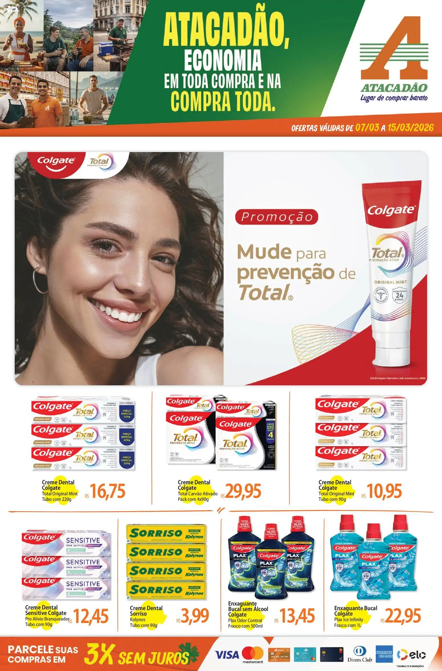 Pré-Visualização do folheto "Atacadão ofertas - AP" da loja Atacadão válido a partir de 07/03/2026 - Álcool, Carvão ativado, Creme, Enxaguante bucal, Bala, Creme dental
