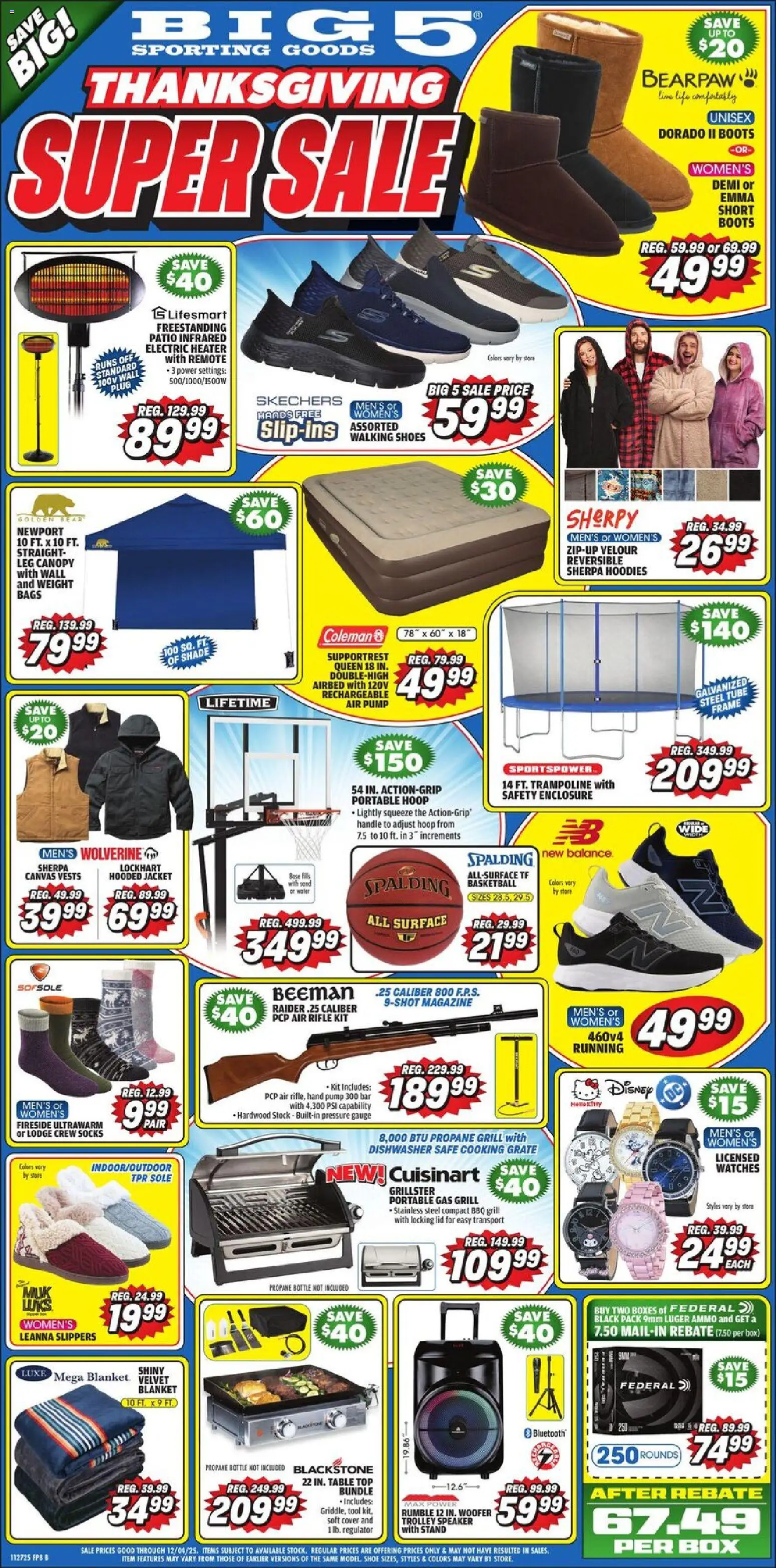 Ad Preview of Big 5 Sporting Goods Weekly Ad from 11/29/2025 - Dishwasher, Speaker, Blanket, Safe, Jacket, Slippers, Magazine, Ammo
