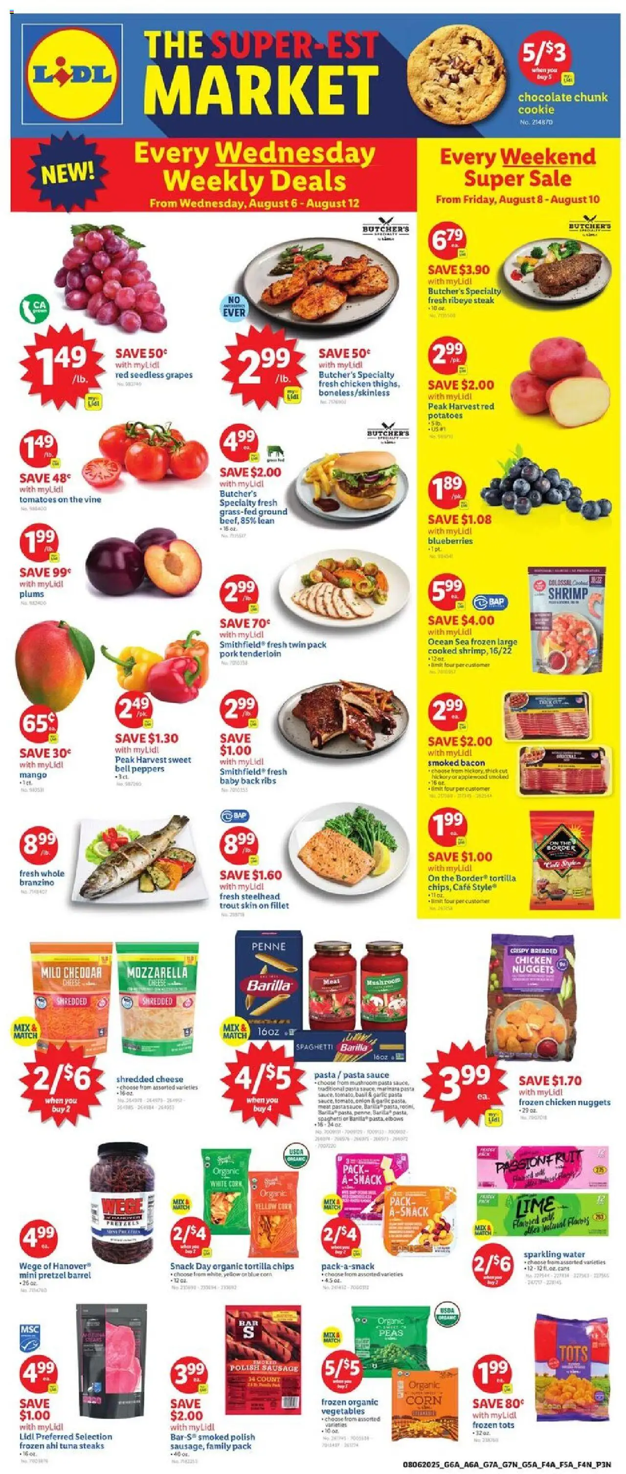 Lidl Weekly Ad - NJ from 08/06/2025 - Circular, Weekly flyer - Page number 1 - Steak, Potatoes, Shrimp, Corn, Meat, Plums, Lime, Seedless grapes