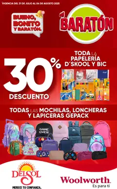 Vista previa las ofertas de la tienda Del Sol y Woolworth - Catálogo Bueno, Bonito y Baratón desde el 31/07/2025 