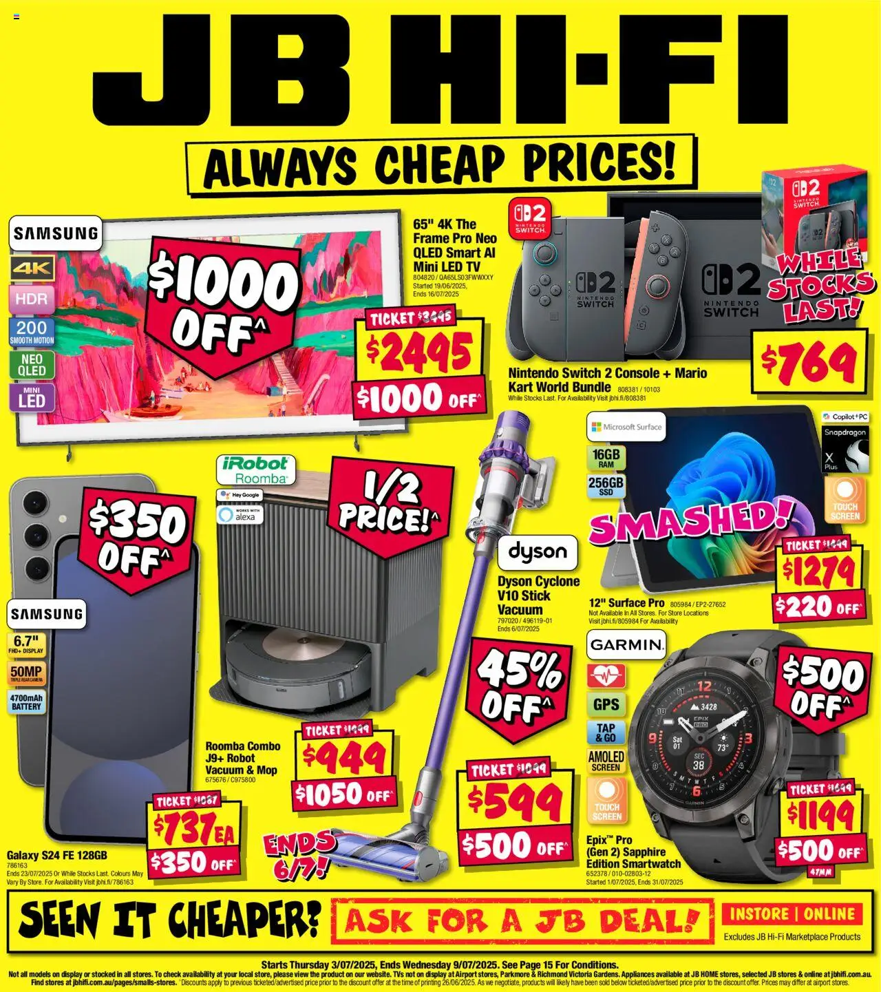 JB Hi-Fi catalogue valid from 03/07/2025 - page 1 - Nintendo Switch, Battery, Mop, Tv, Roomba, Robot, Screen, Smartwatch