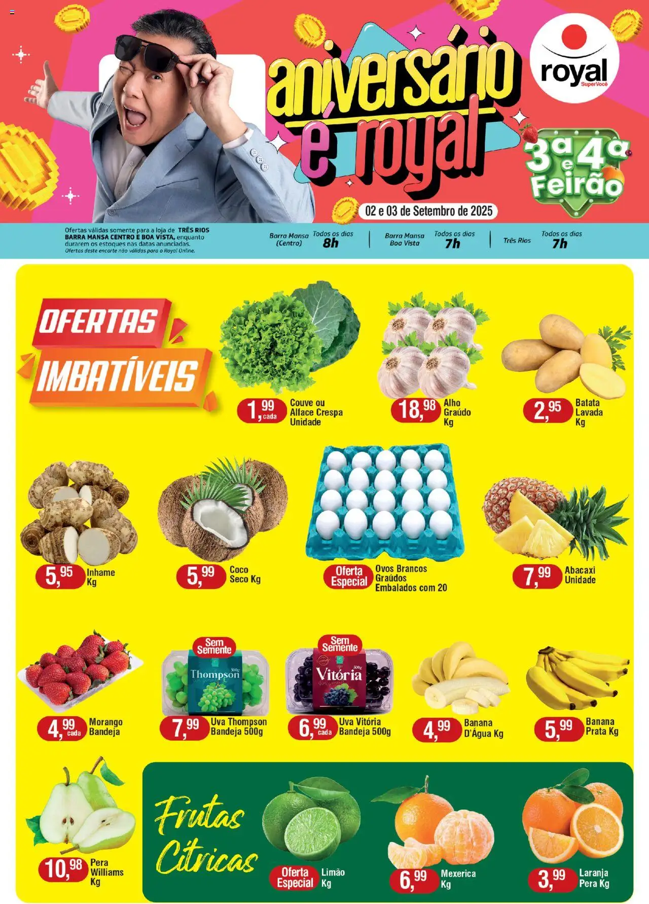 Royal Supermercados folheto "Ofertas Feirão" válido a partir de 02/09/2025 - número de página 1 - Coco, Abacaxi, Batata, Pera, Couve, Alface, Mexerica, Alho