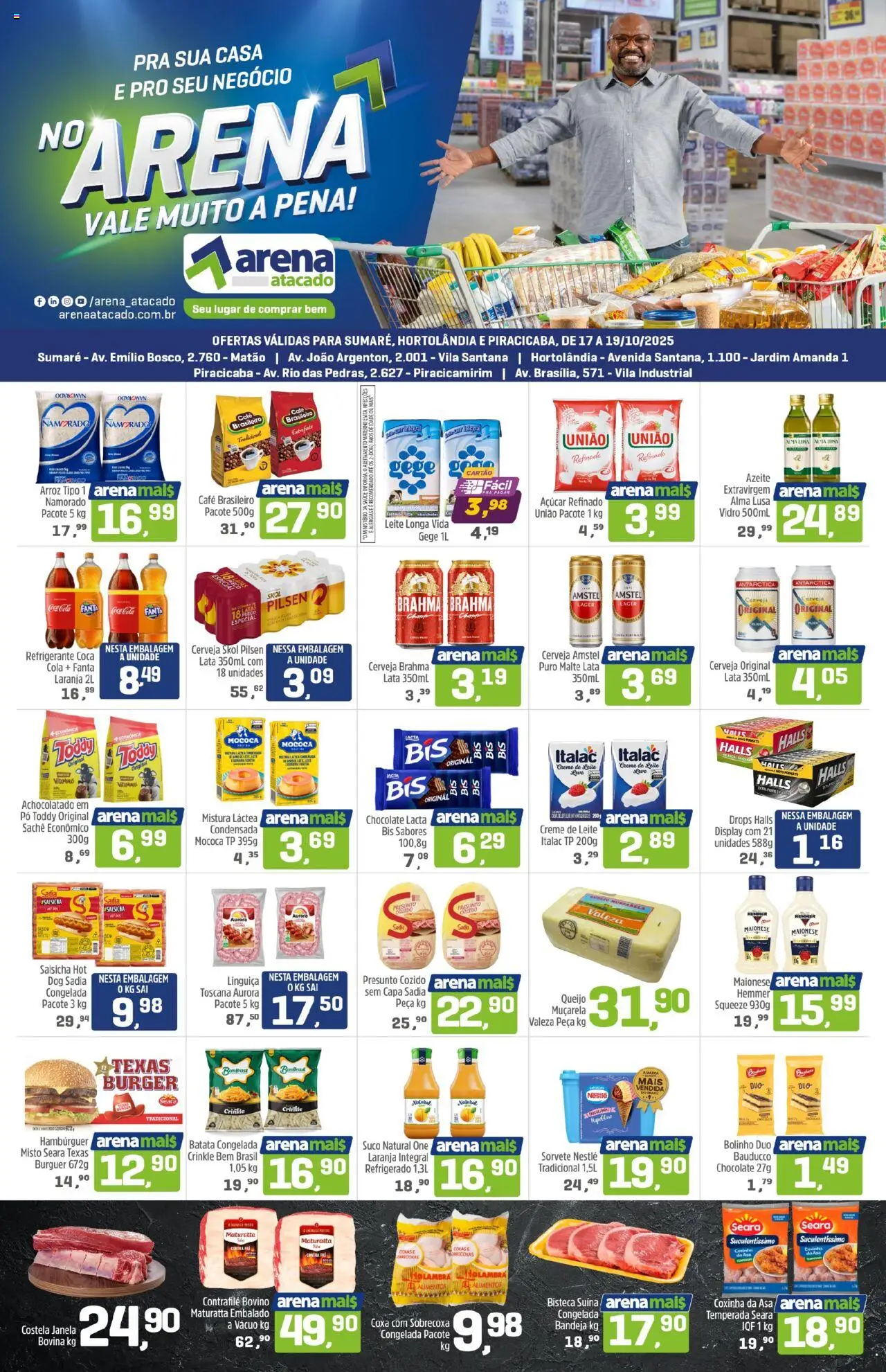 Arena Atacado folheto "Ofertas da semana" válido a partir de 17/10/2025 - número de página 1 - Salsicha, Janela, Batata, Azeite, Maionese, Creme, Cola, Bandeja