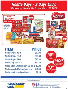 Preview of leaflet Wholesale Club flyer - Nestlé Days from shop Wholesale Club is valid from Mar 18, 2026