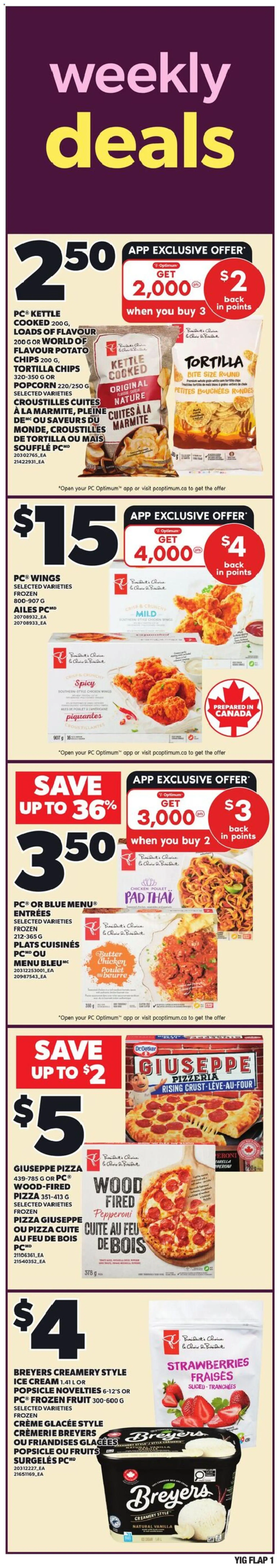 Preview of leaflet Independent Grocer weekly flyer / circulaire from shop Independent Grocer is valid from Mar 12, 2026 - Ice, Strawberries, Chicken wings, Popcorn, Chips, Butter, Tortilla chips, Frozen fruit