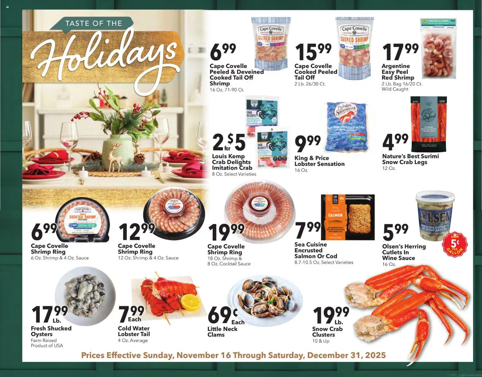 Ad Preview of Cash Wise Taste of the Holidays from 11/16/2025 - Ring, Water, Wine, Salmon, Shrimp, Bag, Sauce, Herring