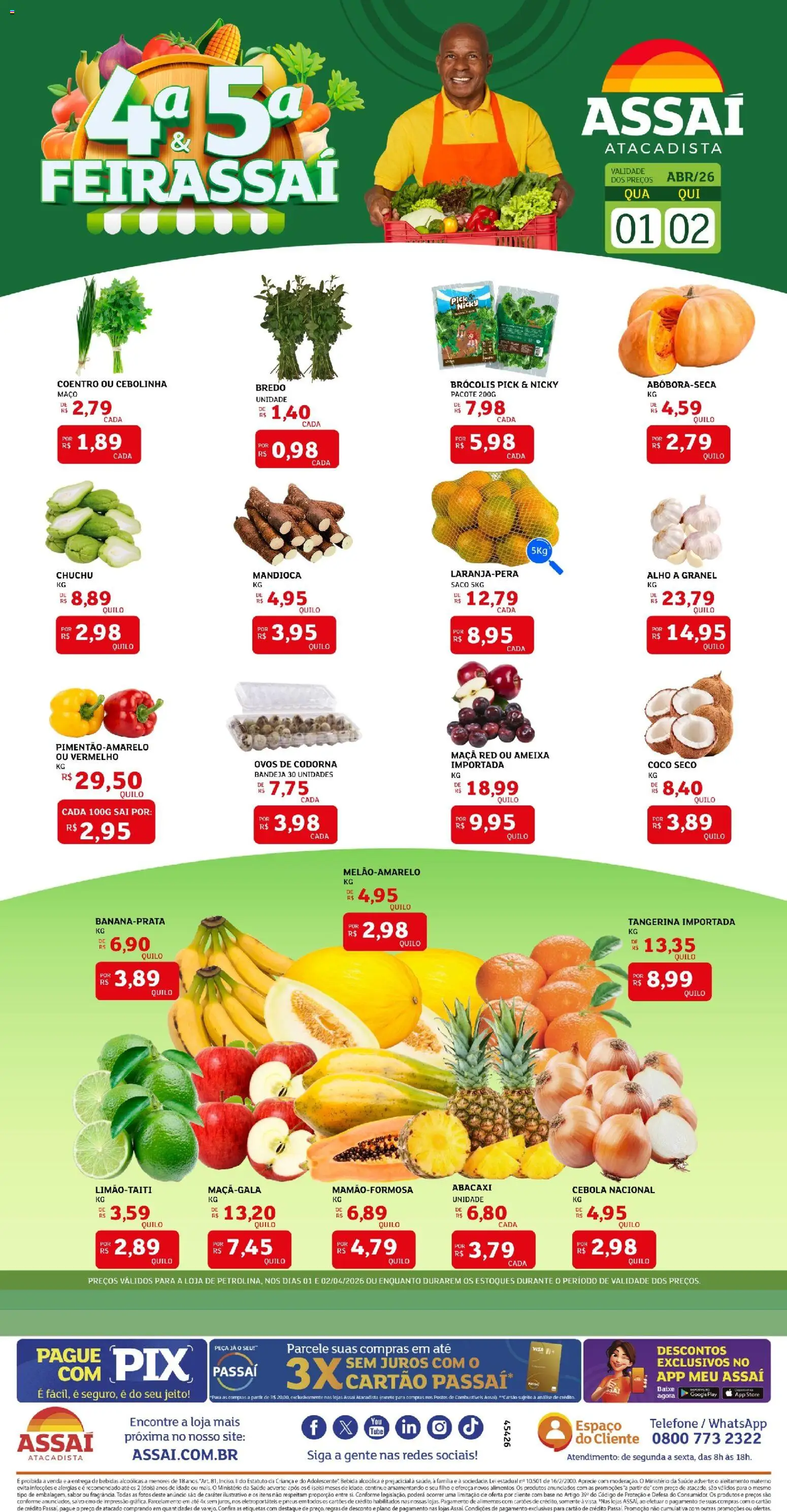 Pré-Visualização do folheto "Assaí Atacadista ofertas - PE" da loja Assaí Atacadista válido a partir de 01/04/2026 - Coco, Telefone, Ovos, Abacaxi, Chuchu, Alimentos, Alho, Ovos de codorna