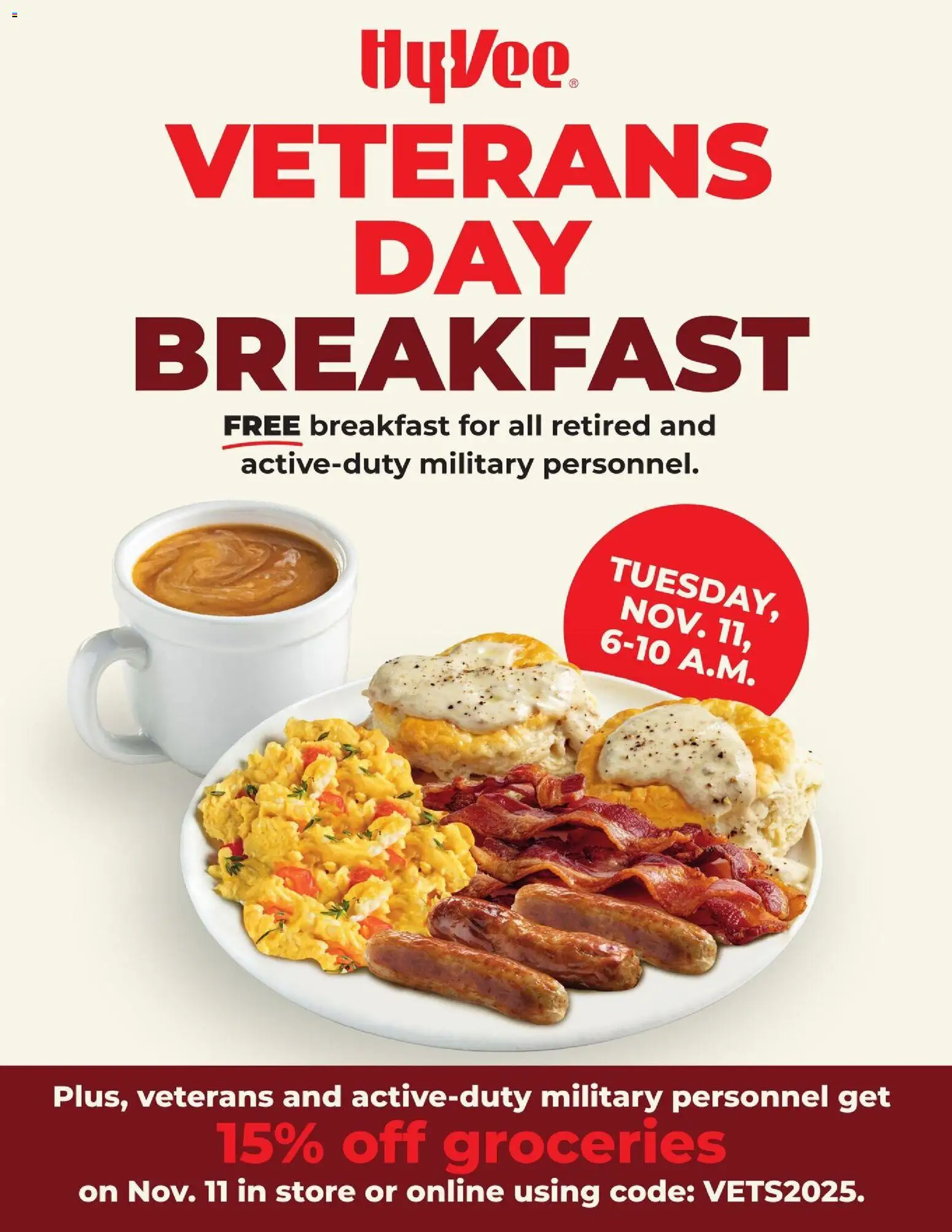 Ad Preview of HyVee Veterans Day Breakfast from 11/11/2025