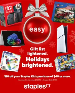 Un aperçu du dépliant Gift Guide du magasin Staples est valide à partir 7 nov. 2025