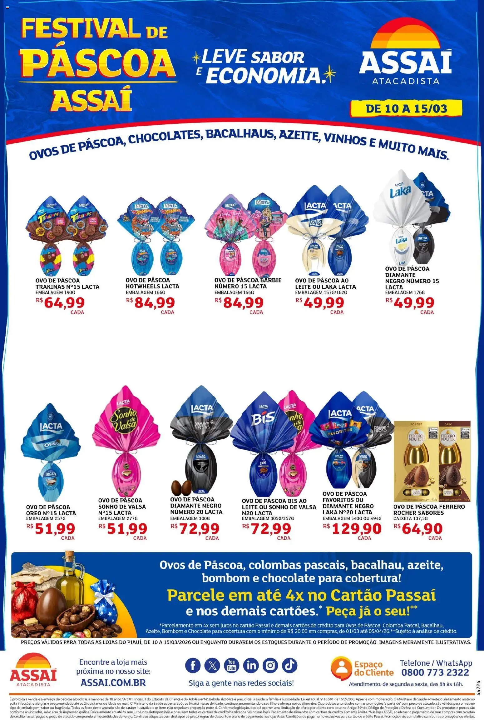Pré-Visualização do folheto "Assaí Atacadista ofertas - PI" da loja Assaí Atacadista válido a partir de 10/03/2026 - Chocolate, Ferrero Rocher, Sonho, Ovos, Pneus, Leite, Bombom, Alimentos