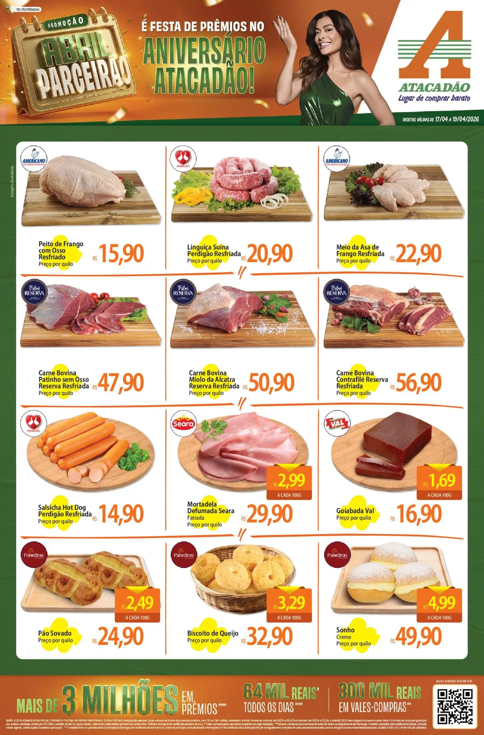 Pré-Visualização do folheto "Atacadão ofertas - TO" da loja Atacadão válido a partir de 17/04/2026 - Biscoito, Queijo, Carne, Frango, Creme, Boné, Linguiça, Carne bovina